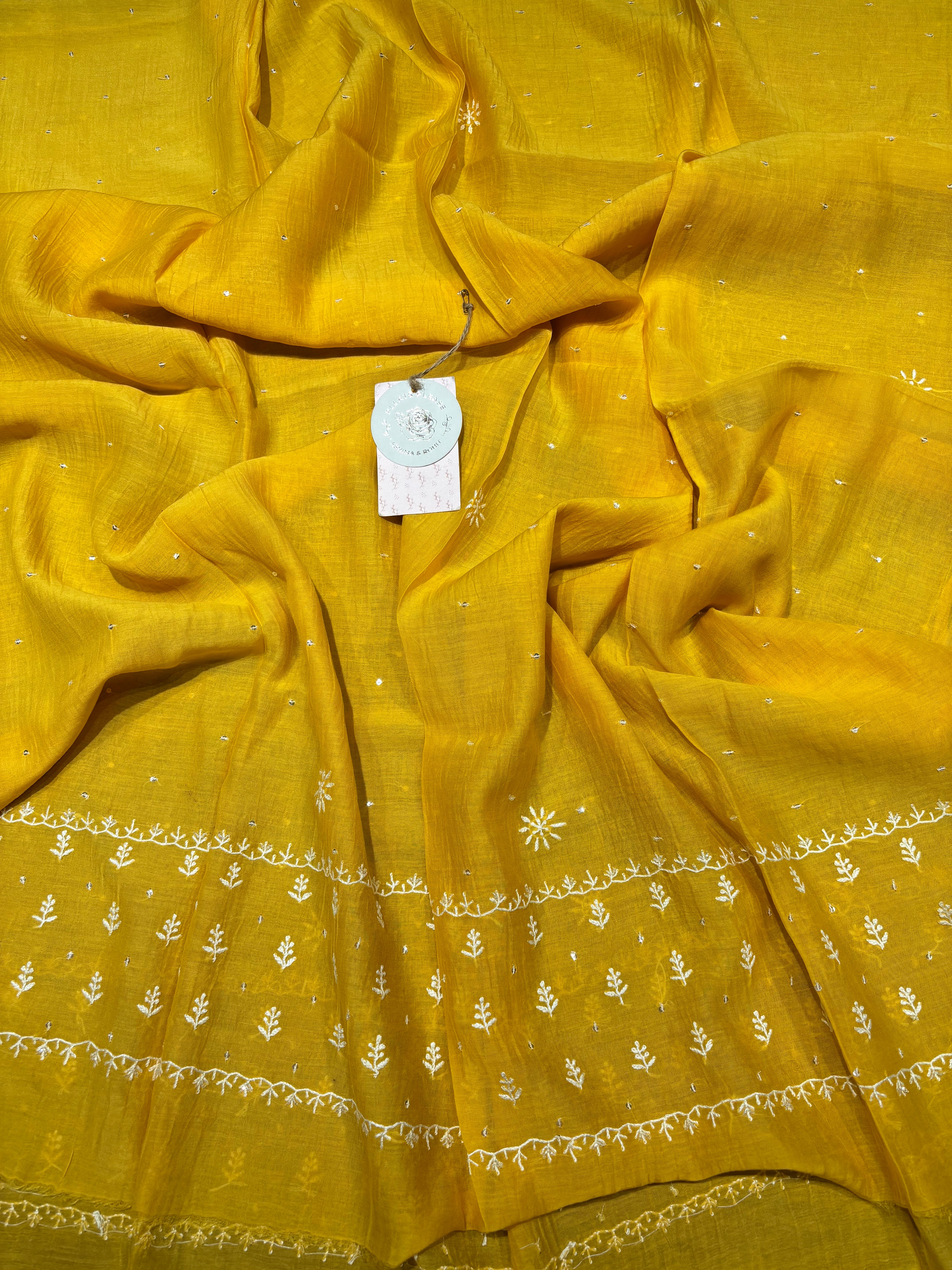 Yellow Chanderi Mul Chikankari Anarkali & Dupatta Set