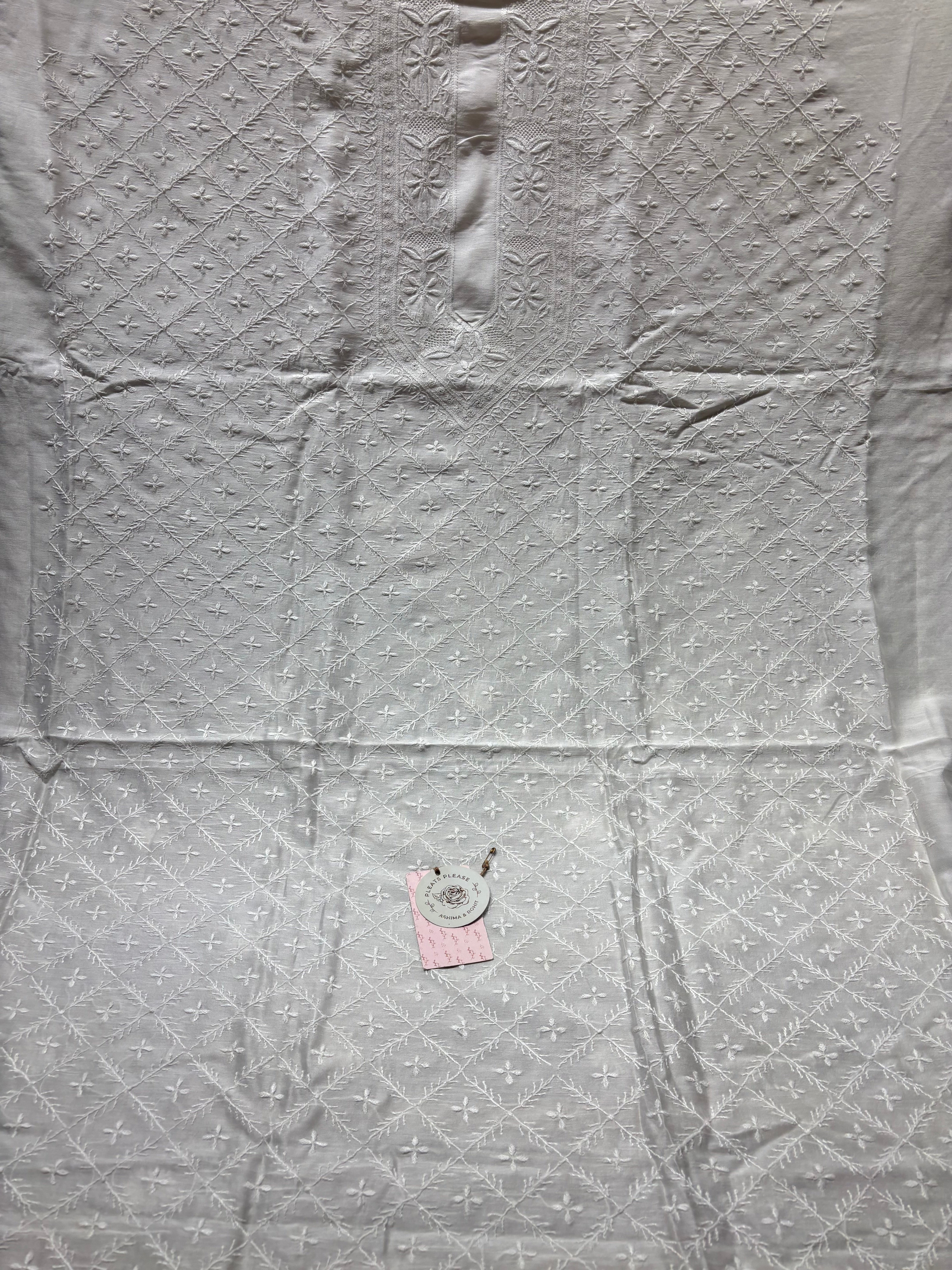 Dyeable Chanderi Silk Chikankari Men’s Kurta Fabric