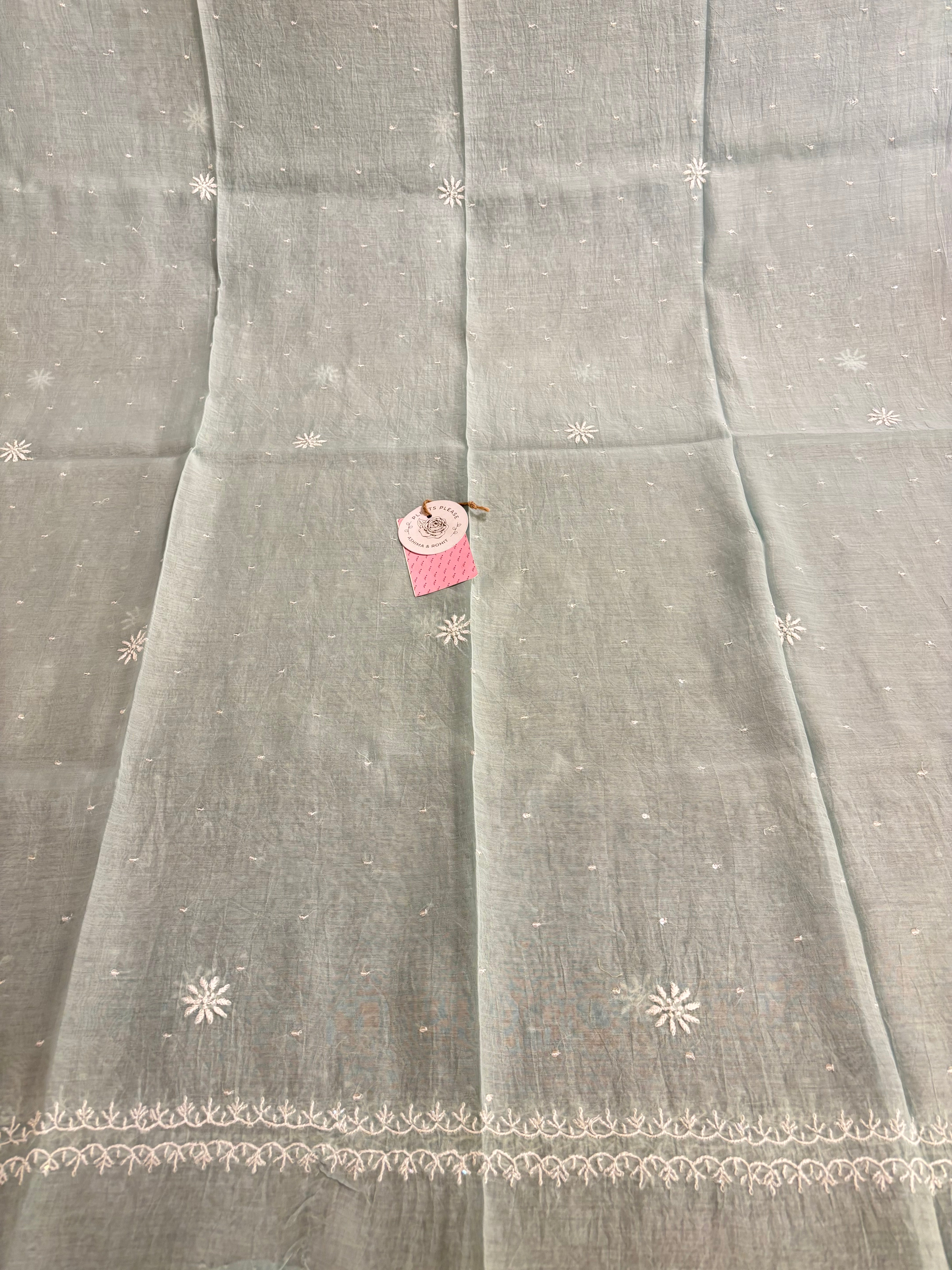 Ice Blue Chanderi Chikankari Kurta & Dupatta