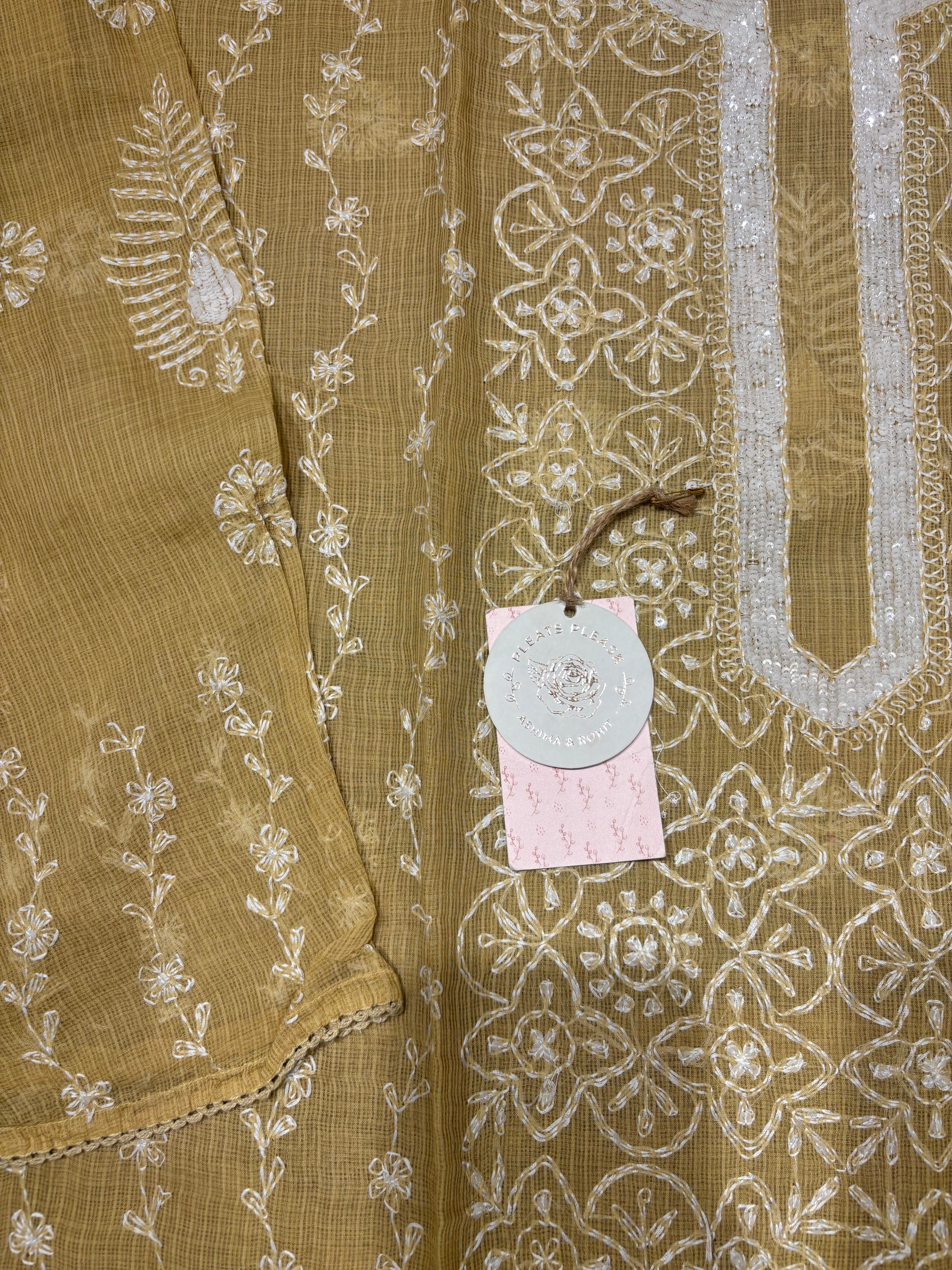 Mud Kota Doria Chikankari Kurta And Dupatta Set