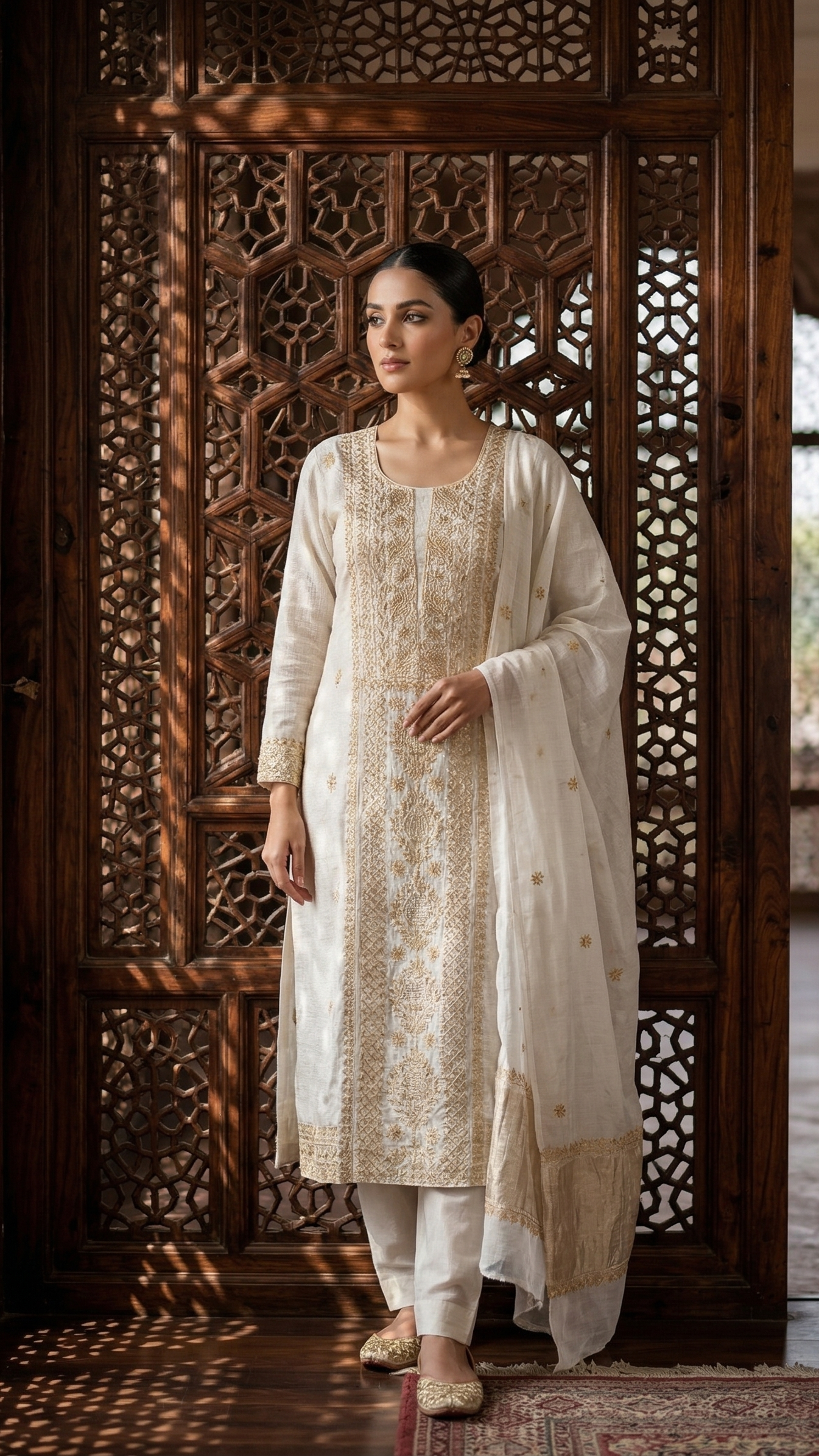 Dyeable Pure & Premium Silver Tissue Chikankari Kurta & Dupatta - Pleats PleaseChikankari