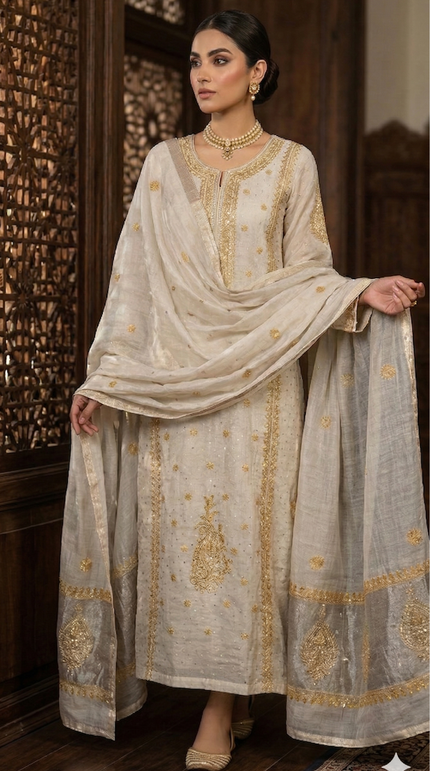 Dyeable Pure pearl neckline Tissue Anarkali  Chikankari Kurta & Dupatta