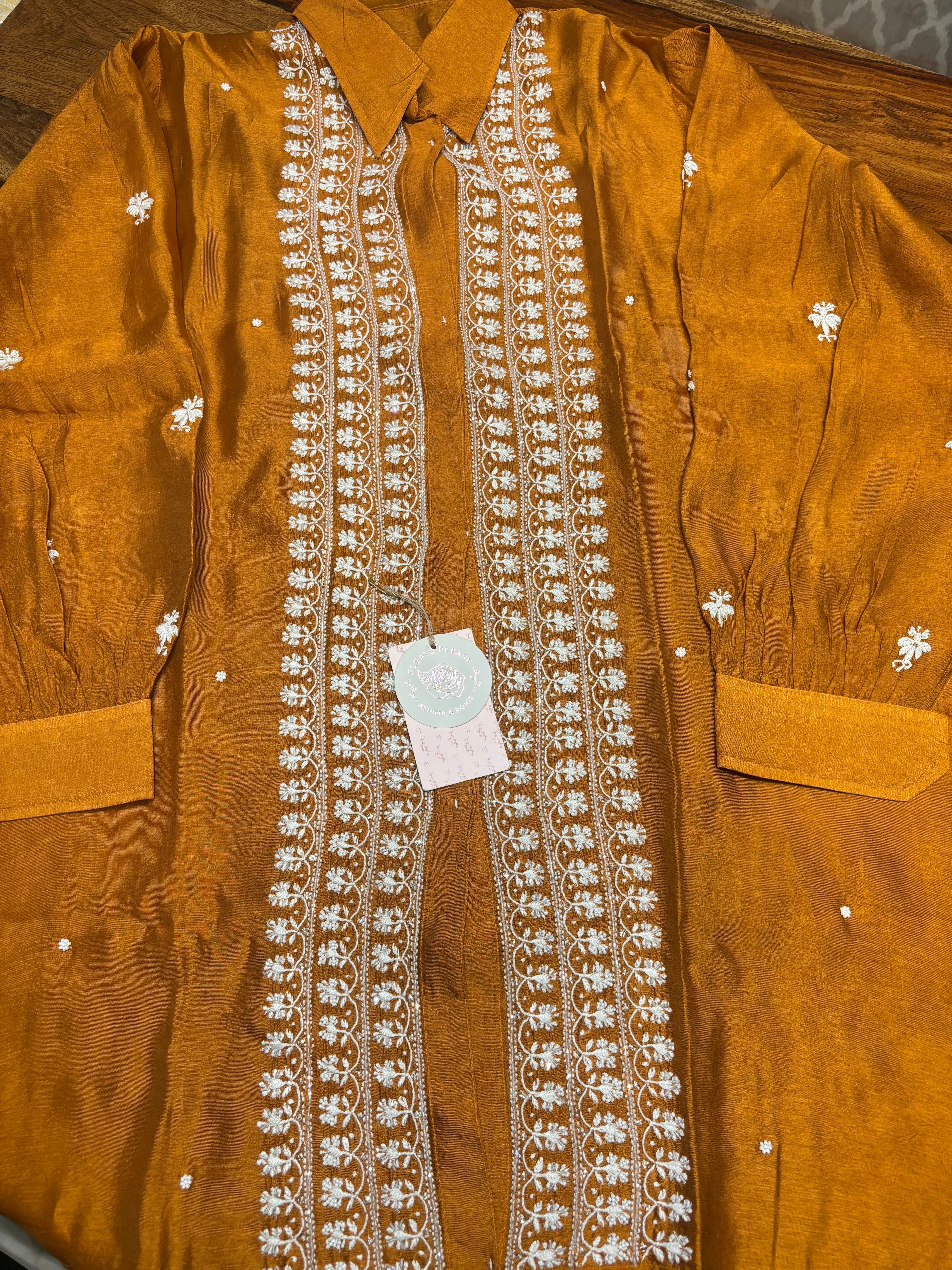 Mustard Yellow Silk Chikankari Shirt