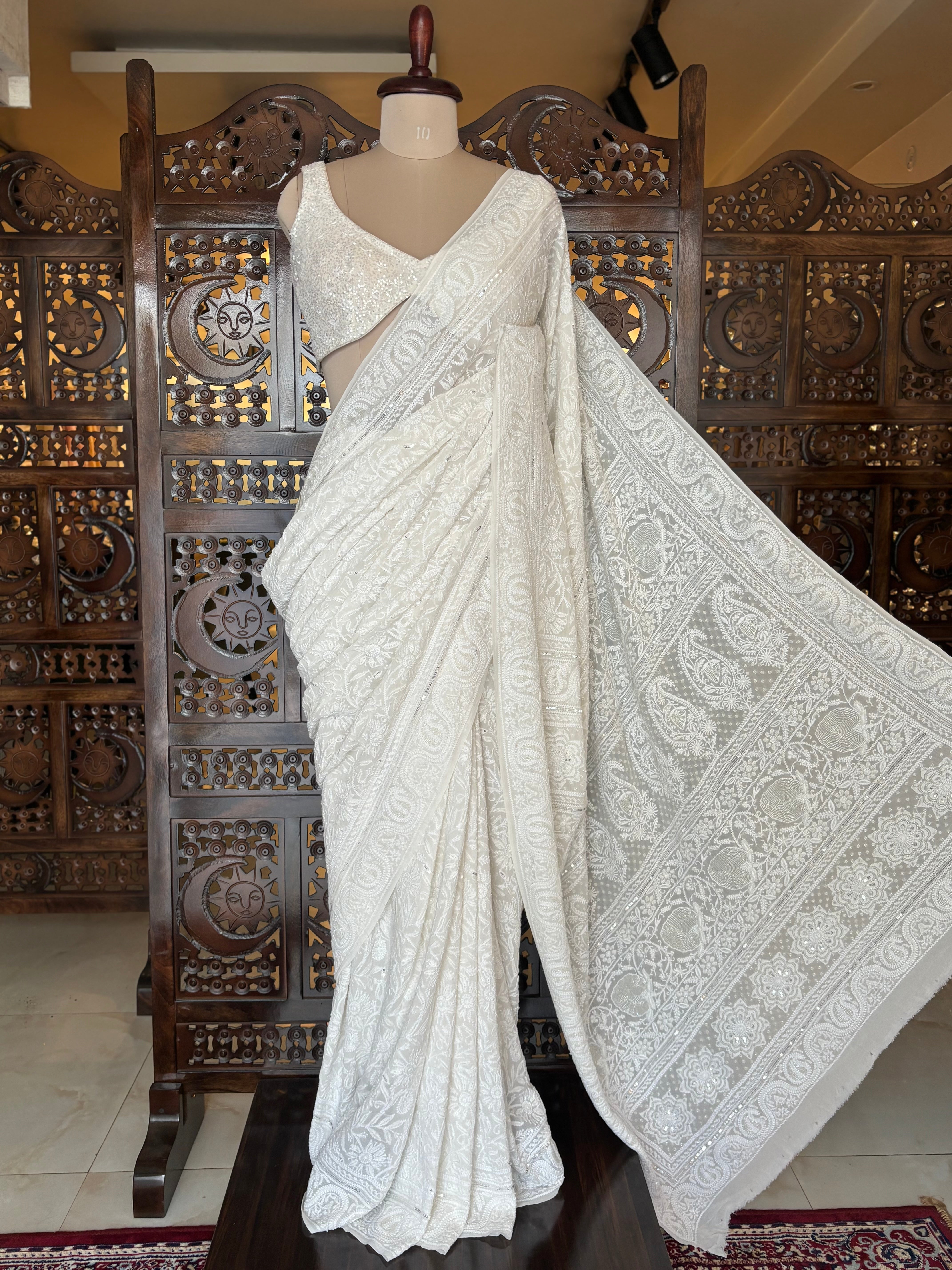 Dyeable  Pure and Premium Georgette Chikankari Saree and Blouse - Pleats PleaseChikankari