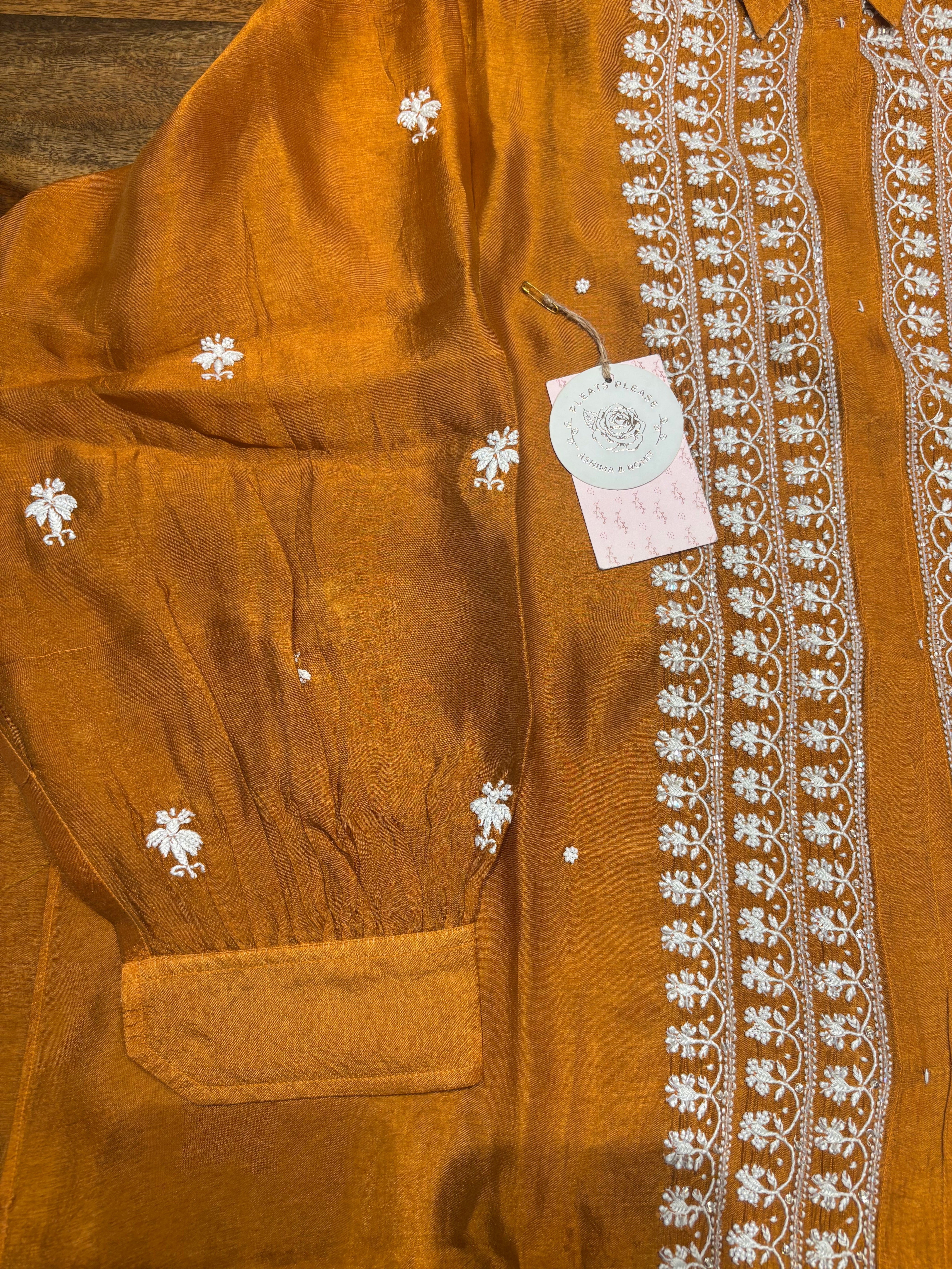 Mustard Yellow Silk Chikankari Shirt