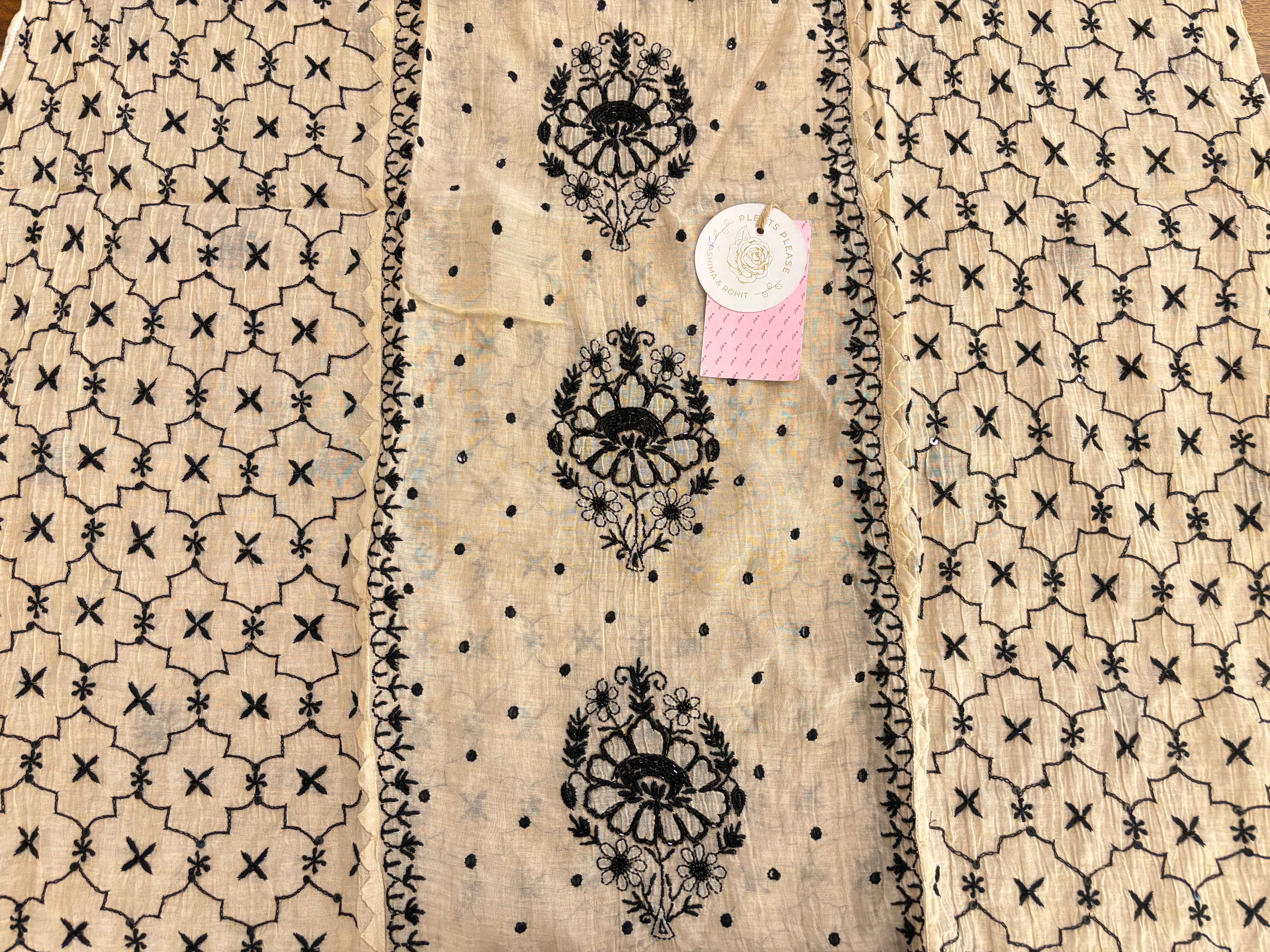 Ivory Cream Chanderi Chikankari Kurta & Dupatta
