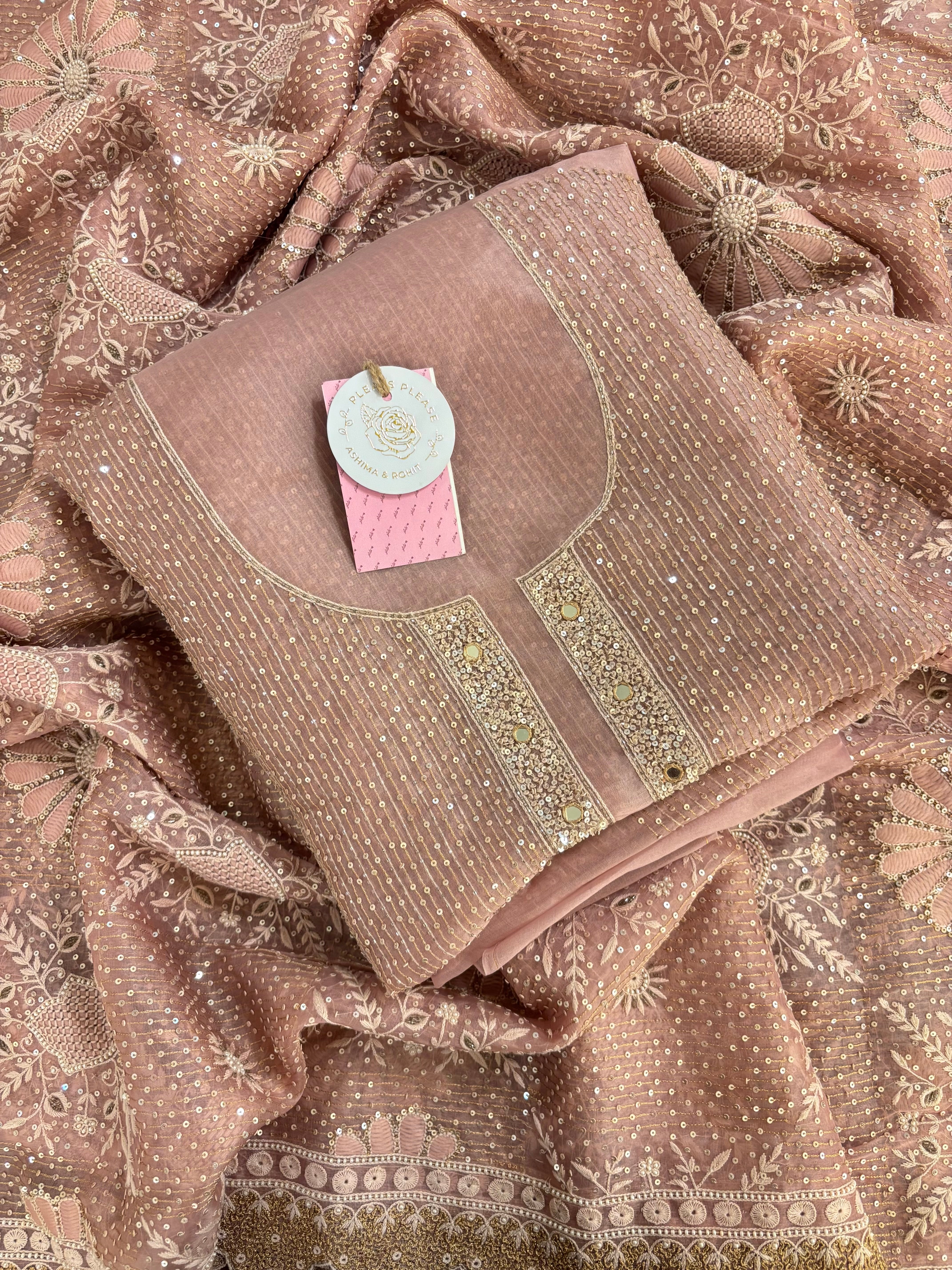 Baby Pink Pure & Premium Organza Chikankari Kurta & Dupatta