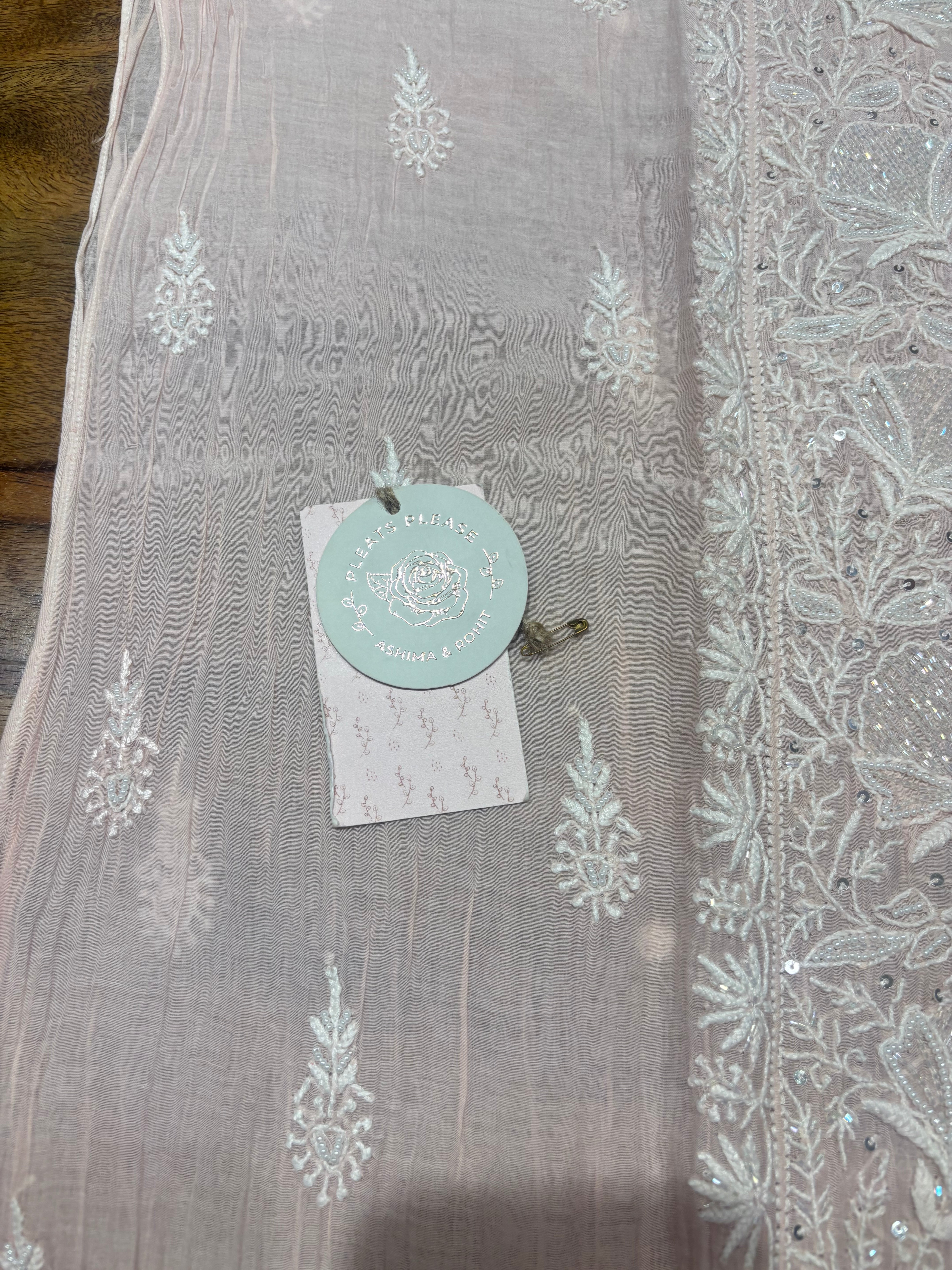 Peach Chanderi Mul Chikankari Kurta & Dupatta Set