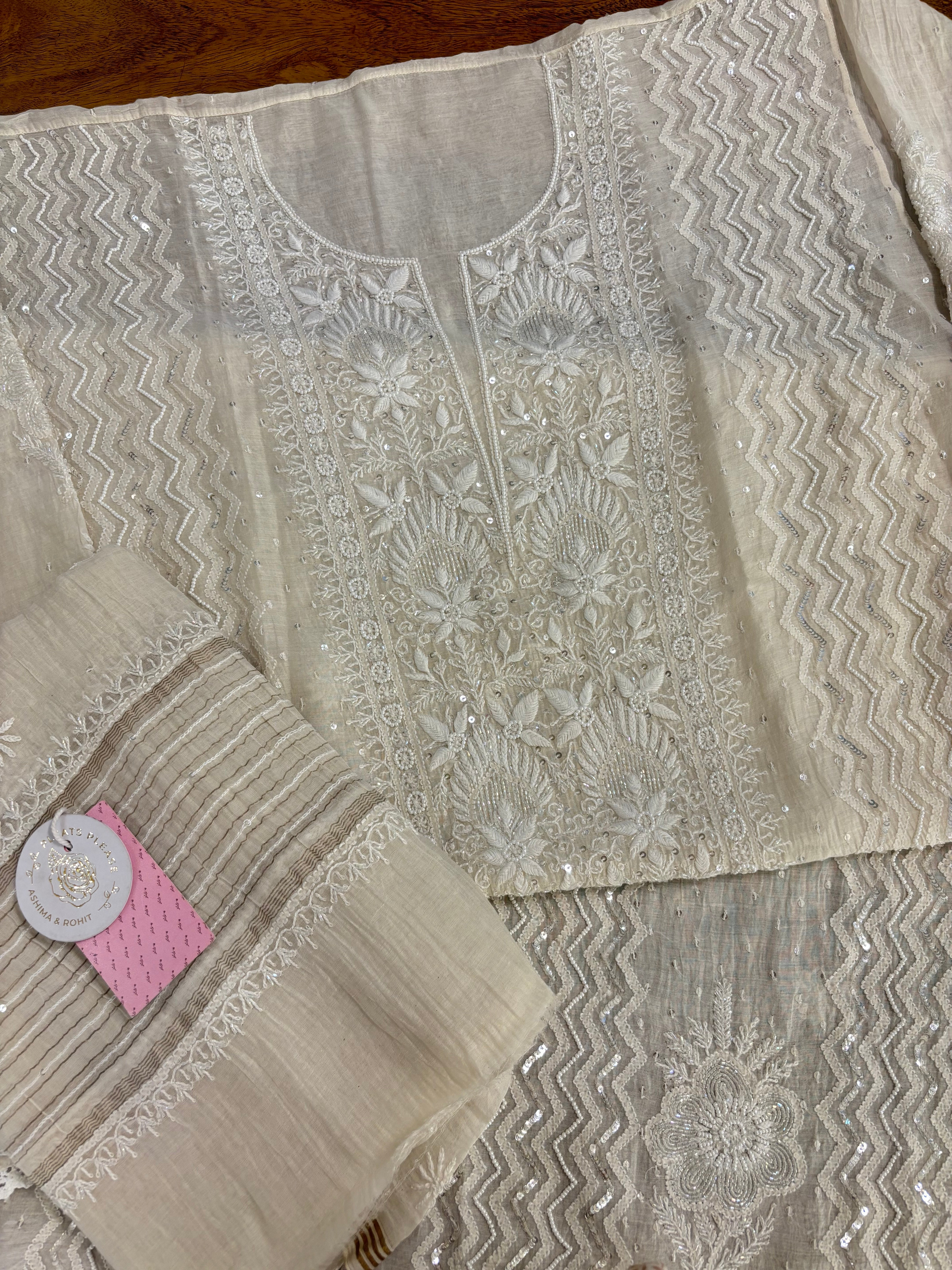 Dyeable Chanderi Mul Chikankari Kurta & Dupatta