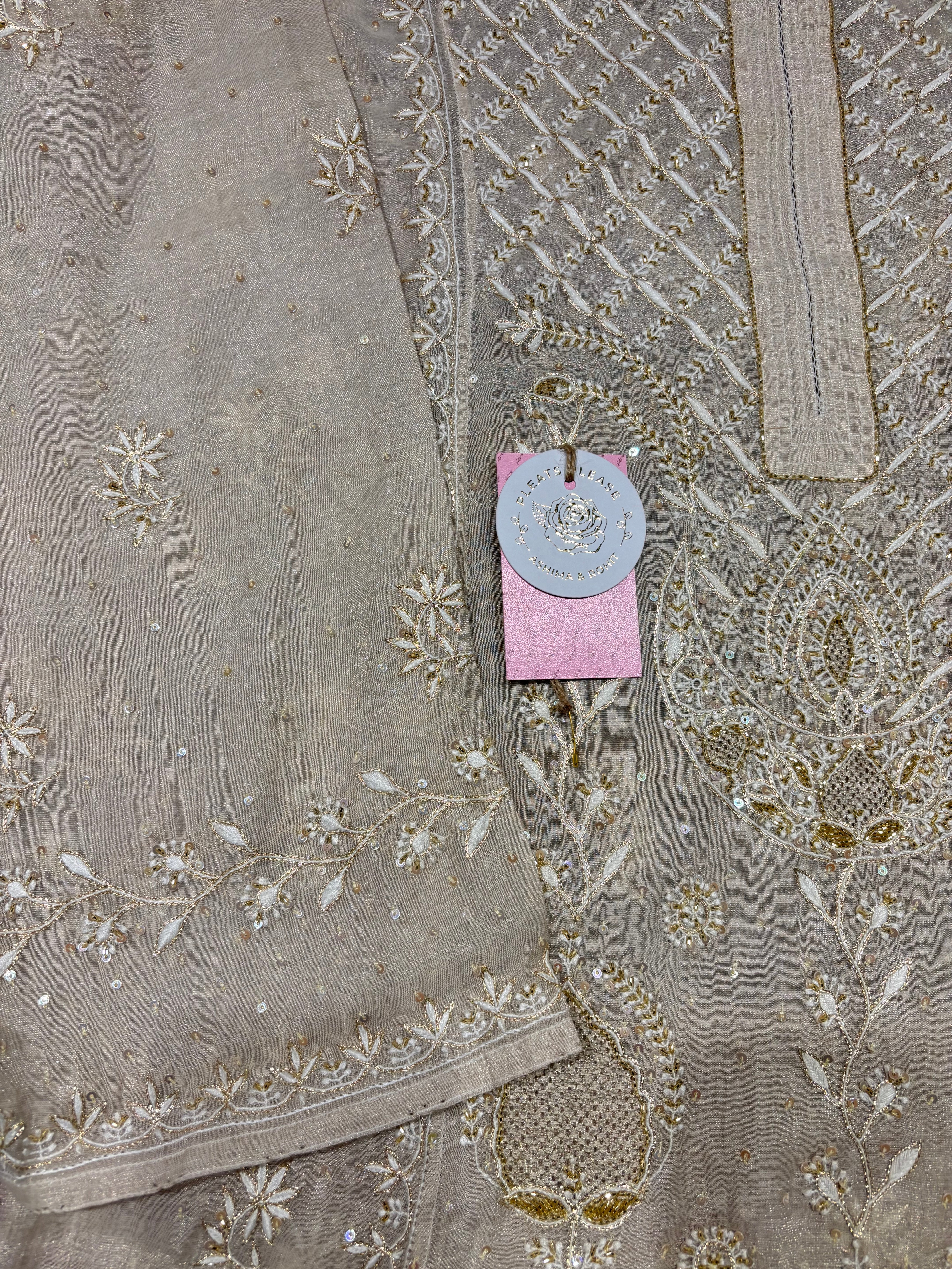 Dyeable Pure and Premium Silver Tissue Chikankari Kurta and Dupatta Set