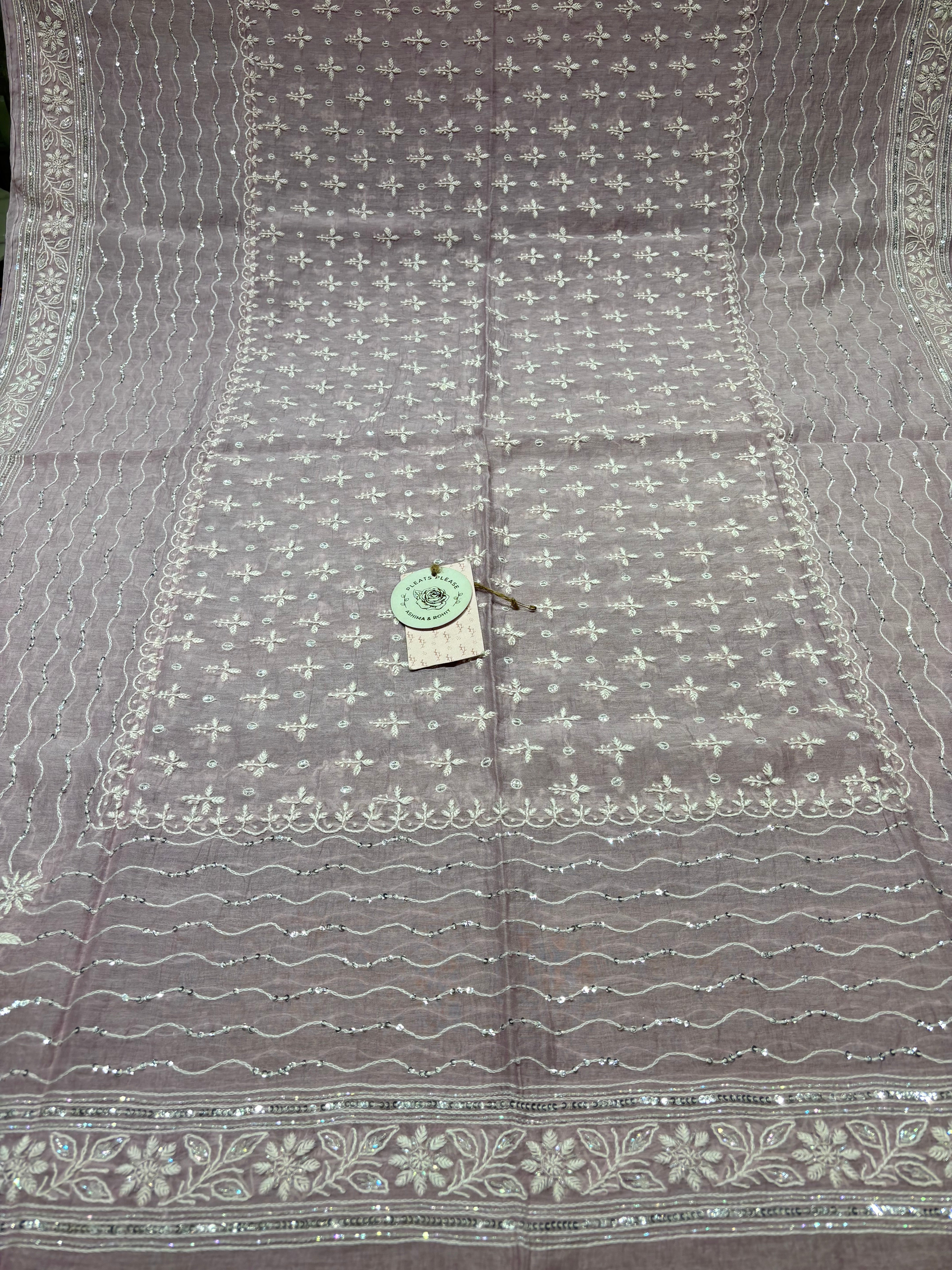 Lavender Chanderi Mul Chikankari  Kurta & Dupatta Set