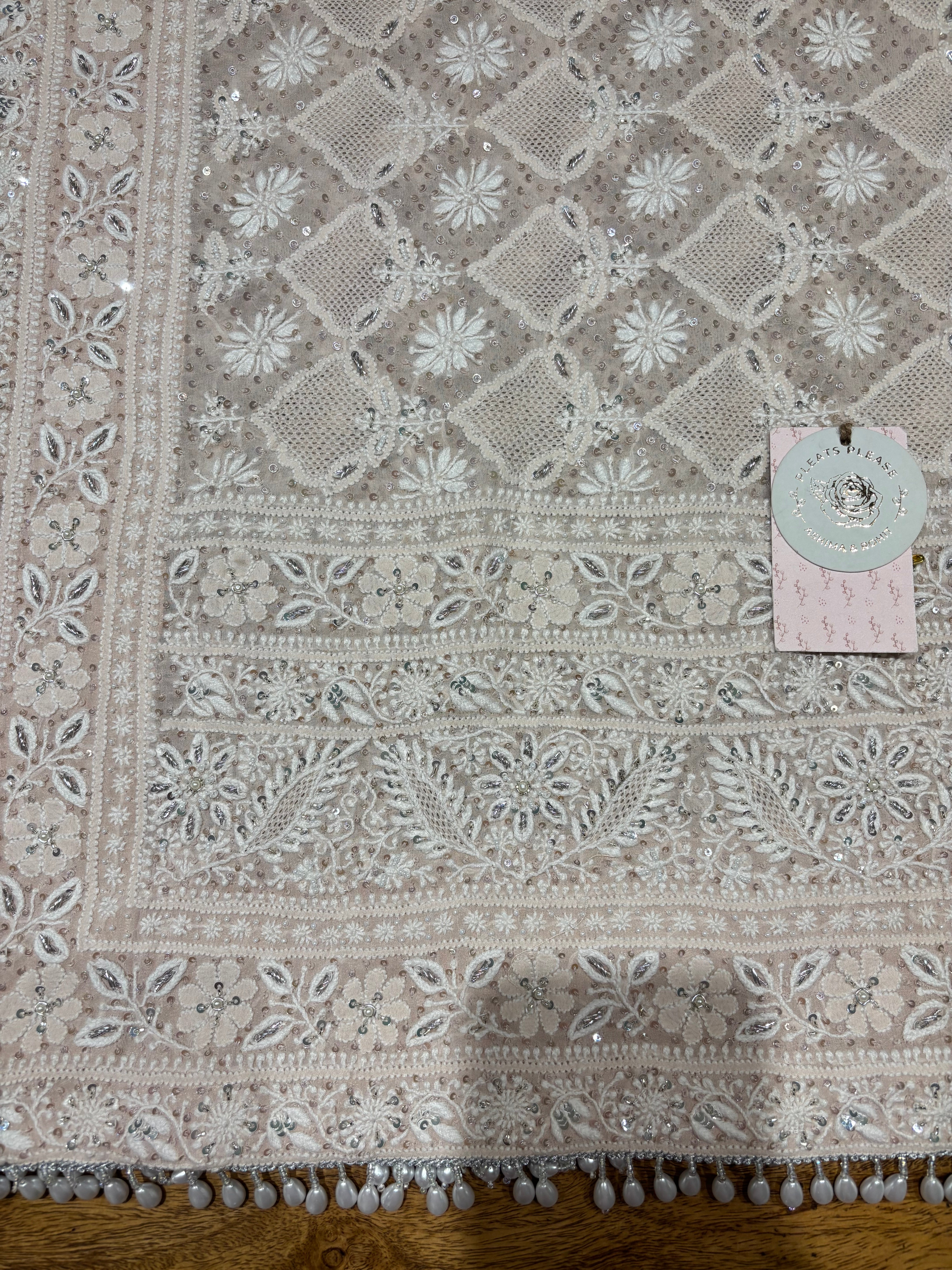 Peach Pure & Premium Georgette  Chikankari Kurta & Dupatta Set