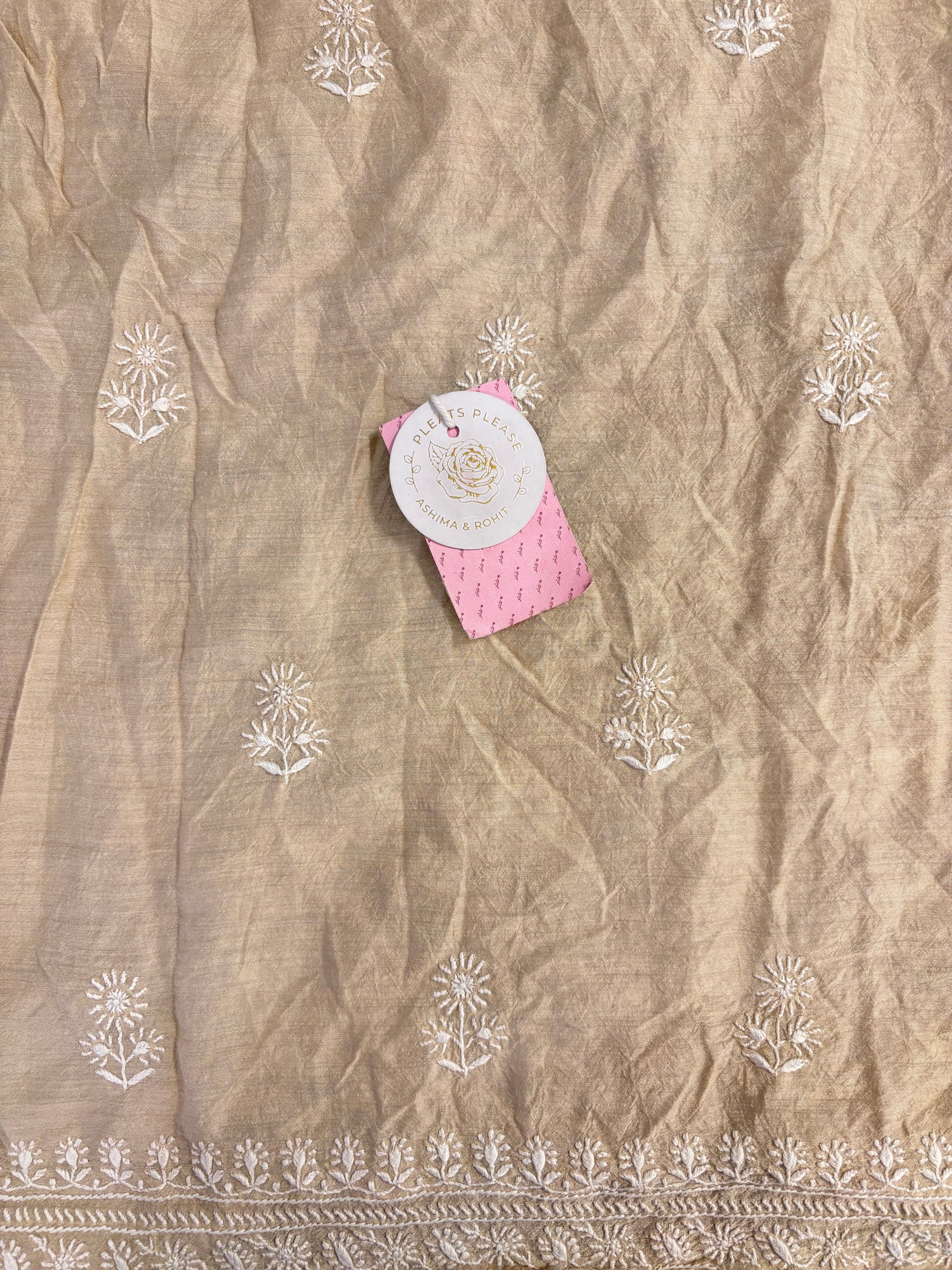 Dyeable Munga Slik Chikankari Kurta & Dupatta - Pleats PleaseChikankari