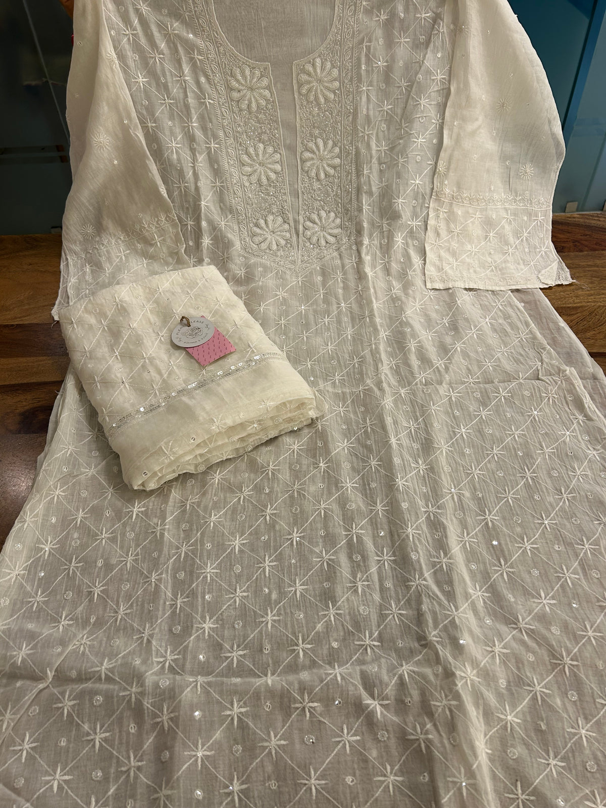 Dyeable Chanderi Mul Chikankari Kurta & Dupatta
