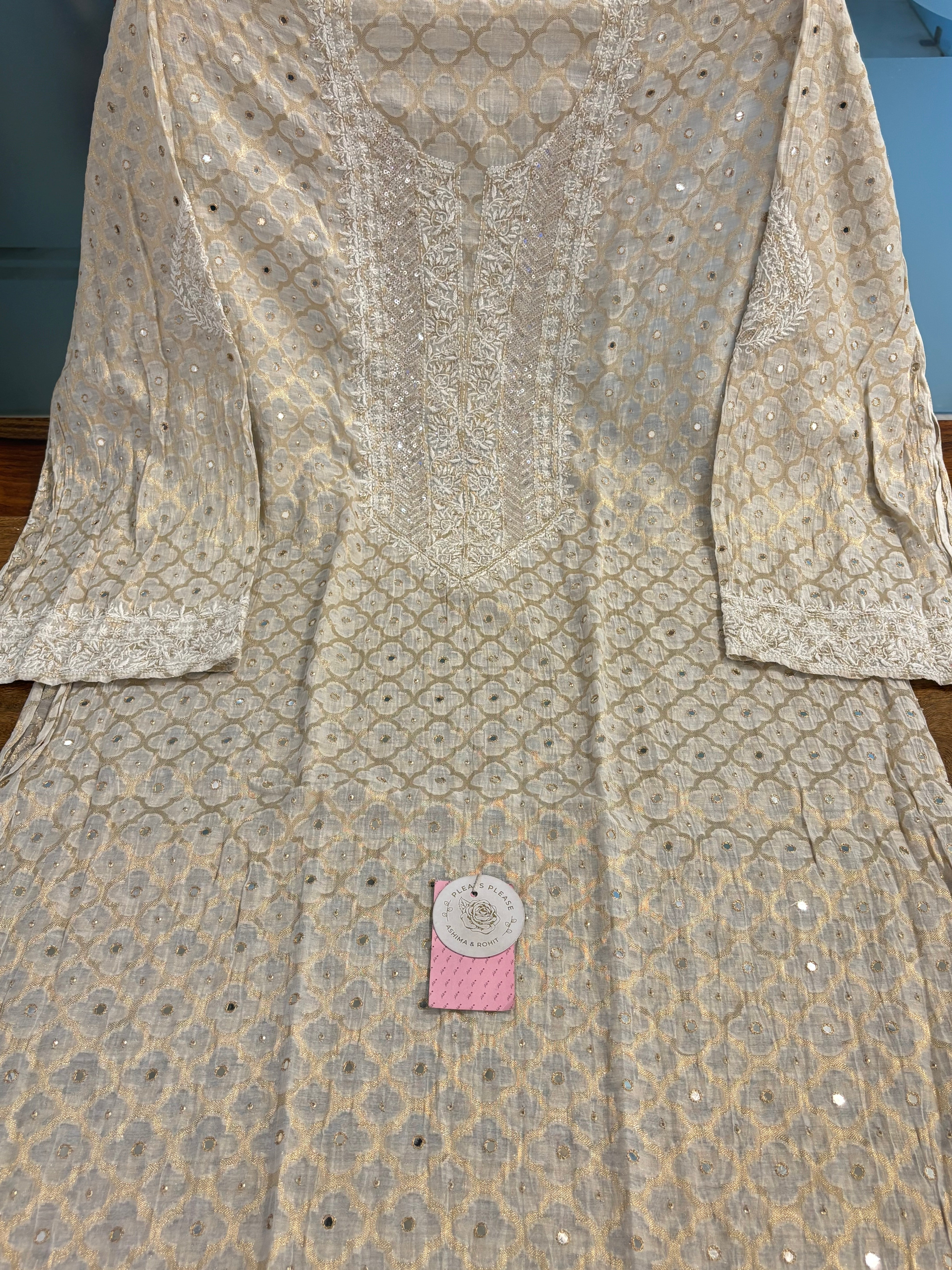 Dyeable Pure Chanderi Mul Chikankari Kurta & Dupatta