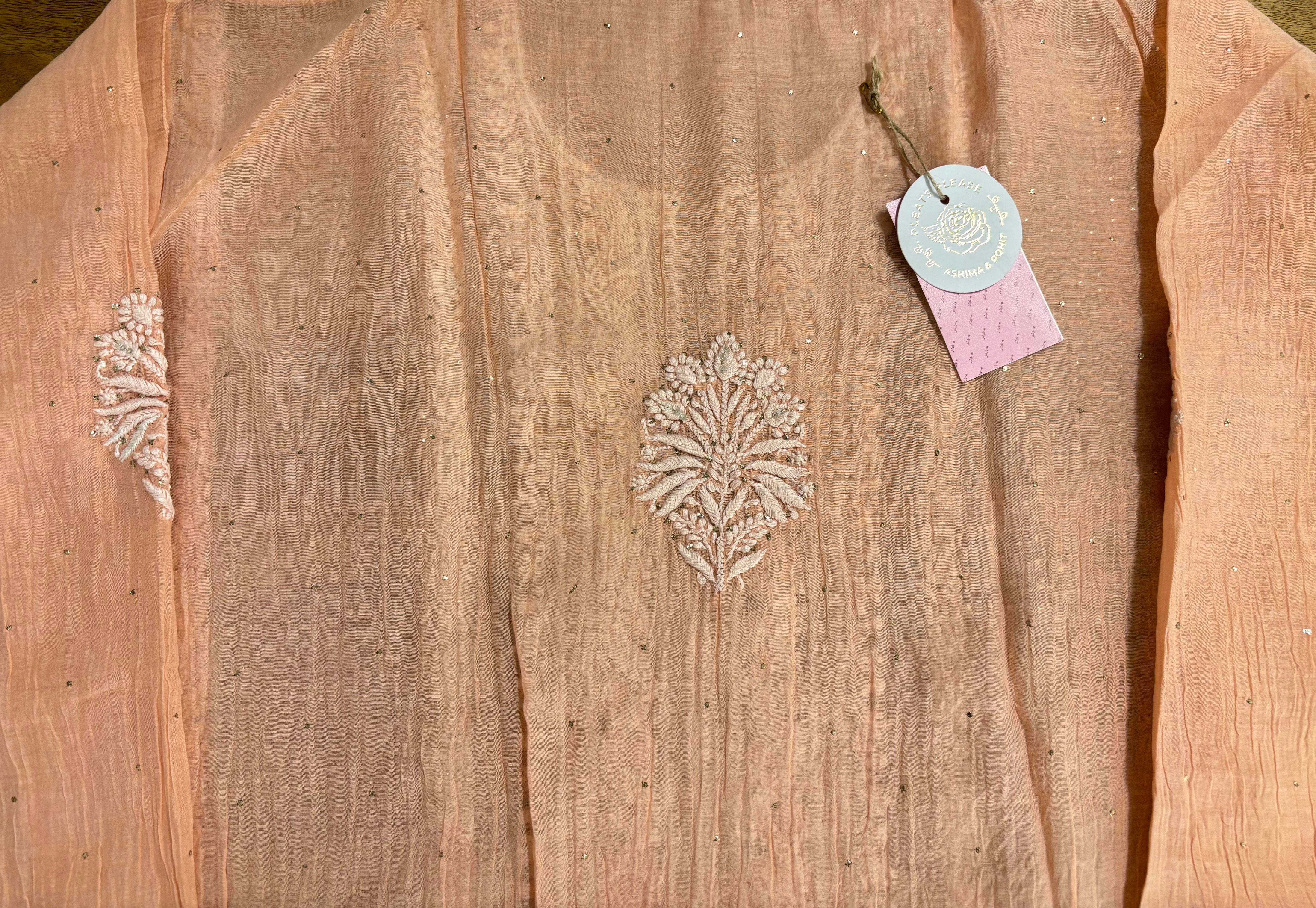 Peach Chanderi Mukaish Kurta Dupatta set
