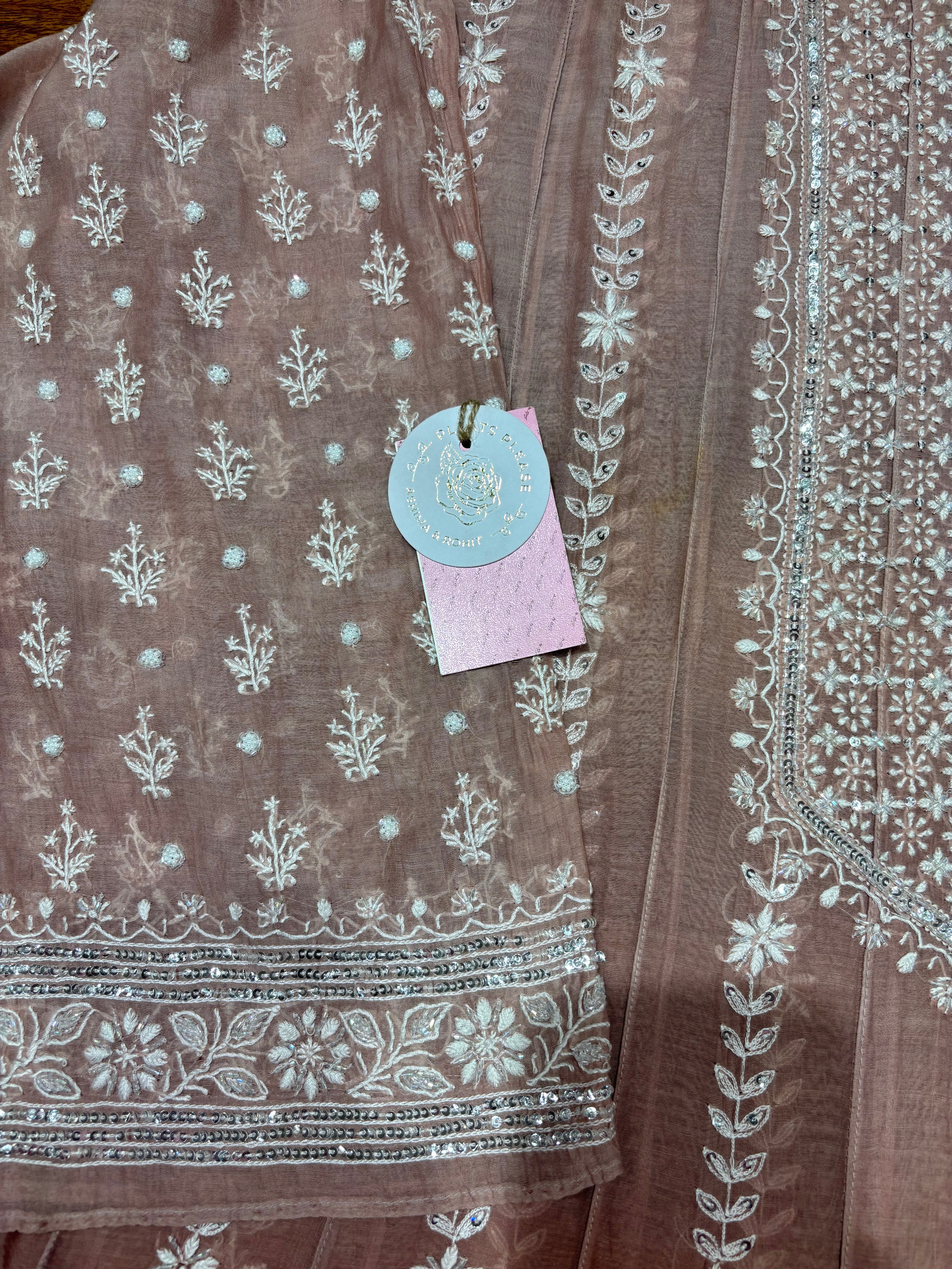 Rosewood Ombre Chanderi Mul Chikankari Anarkali & Dupatta Set