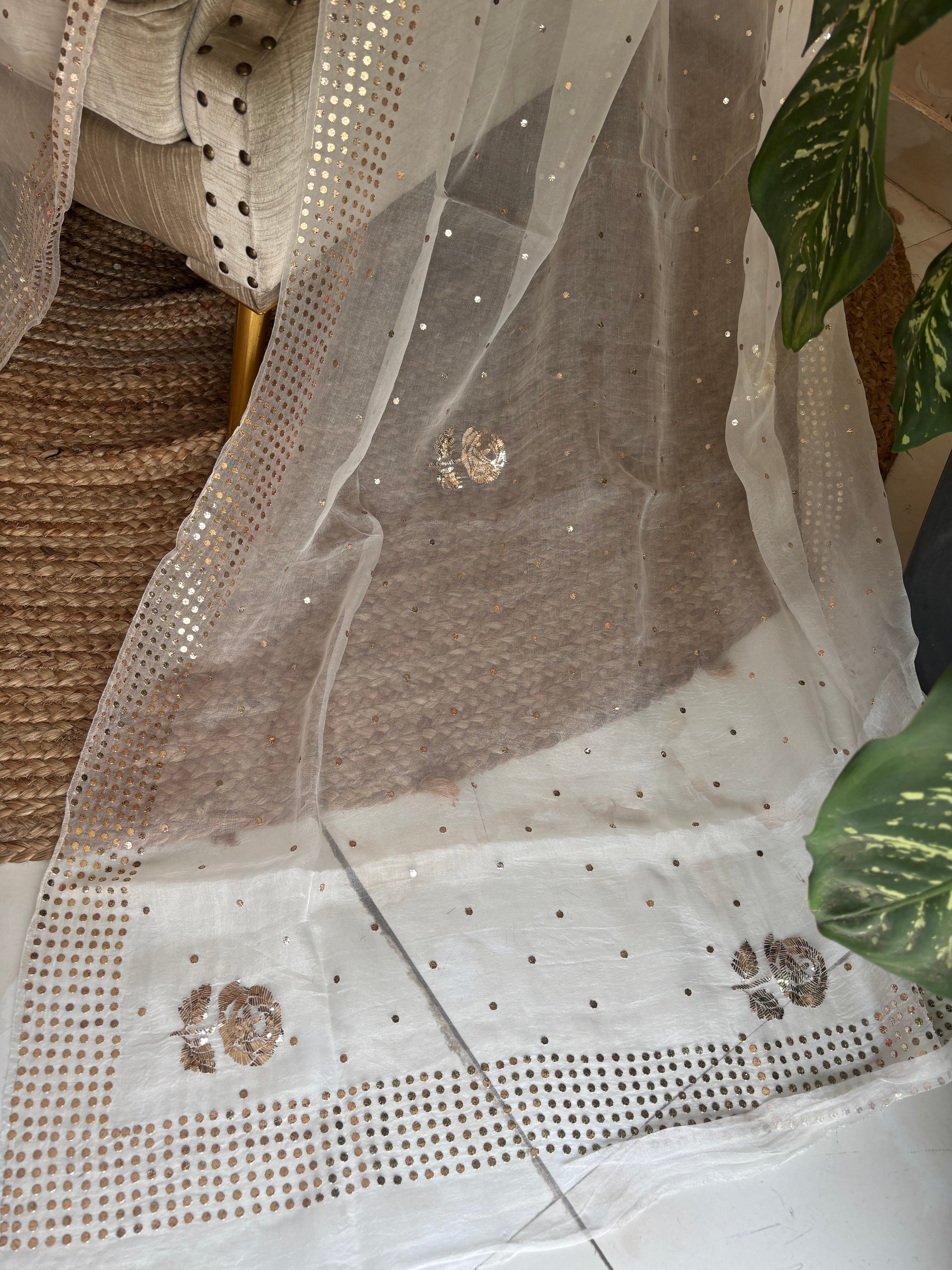 Dyeable Pure Organza Mukaish Saree and Blouse