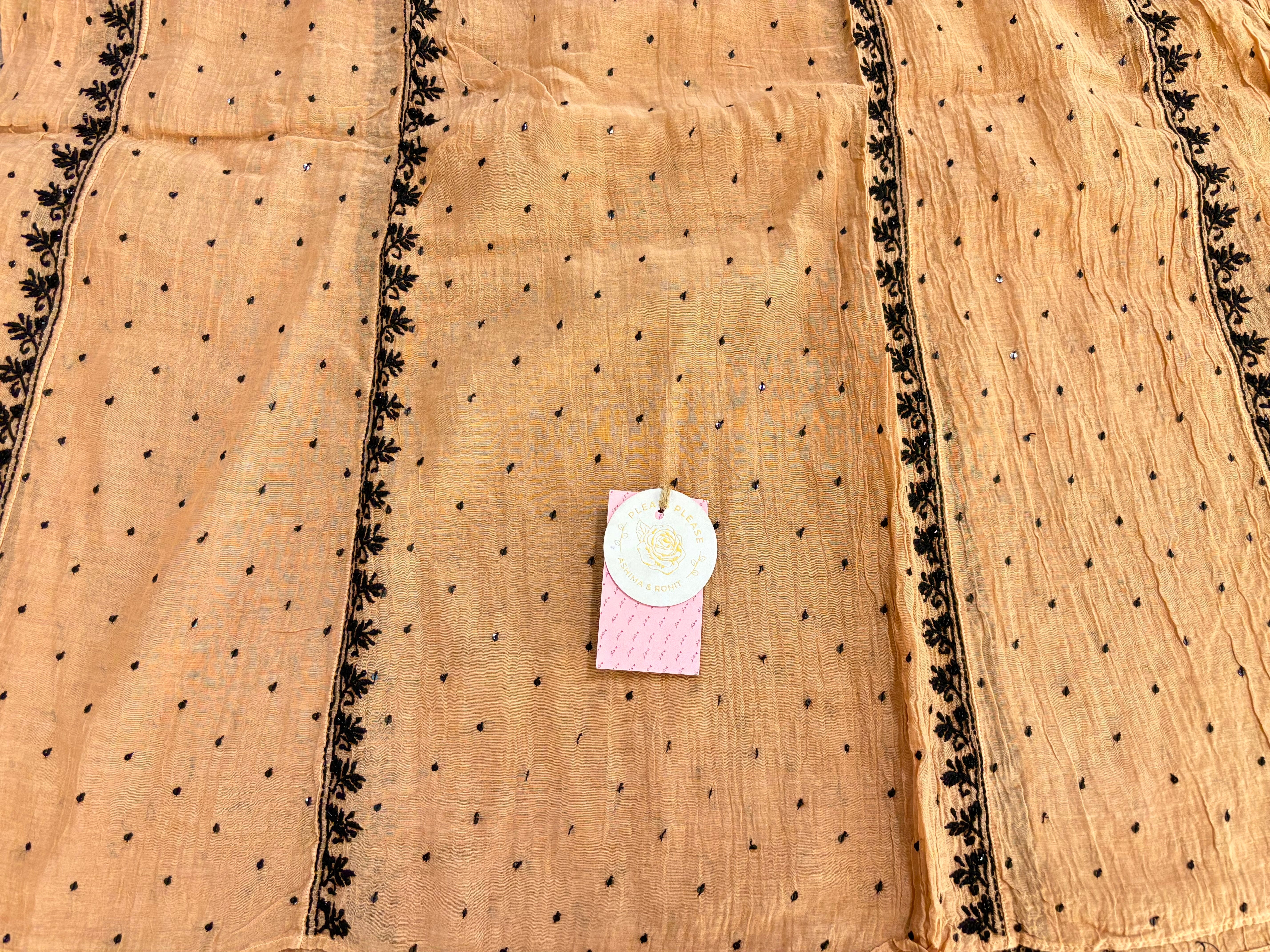 Apricot Peach Chanderi Mul Chikankari A-Line Kurta & Dupatta