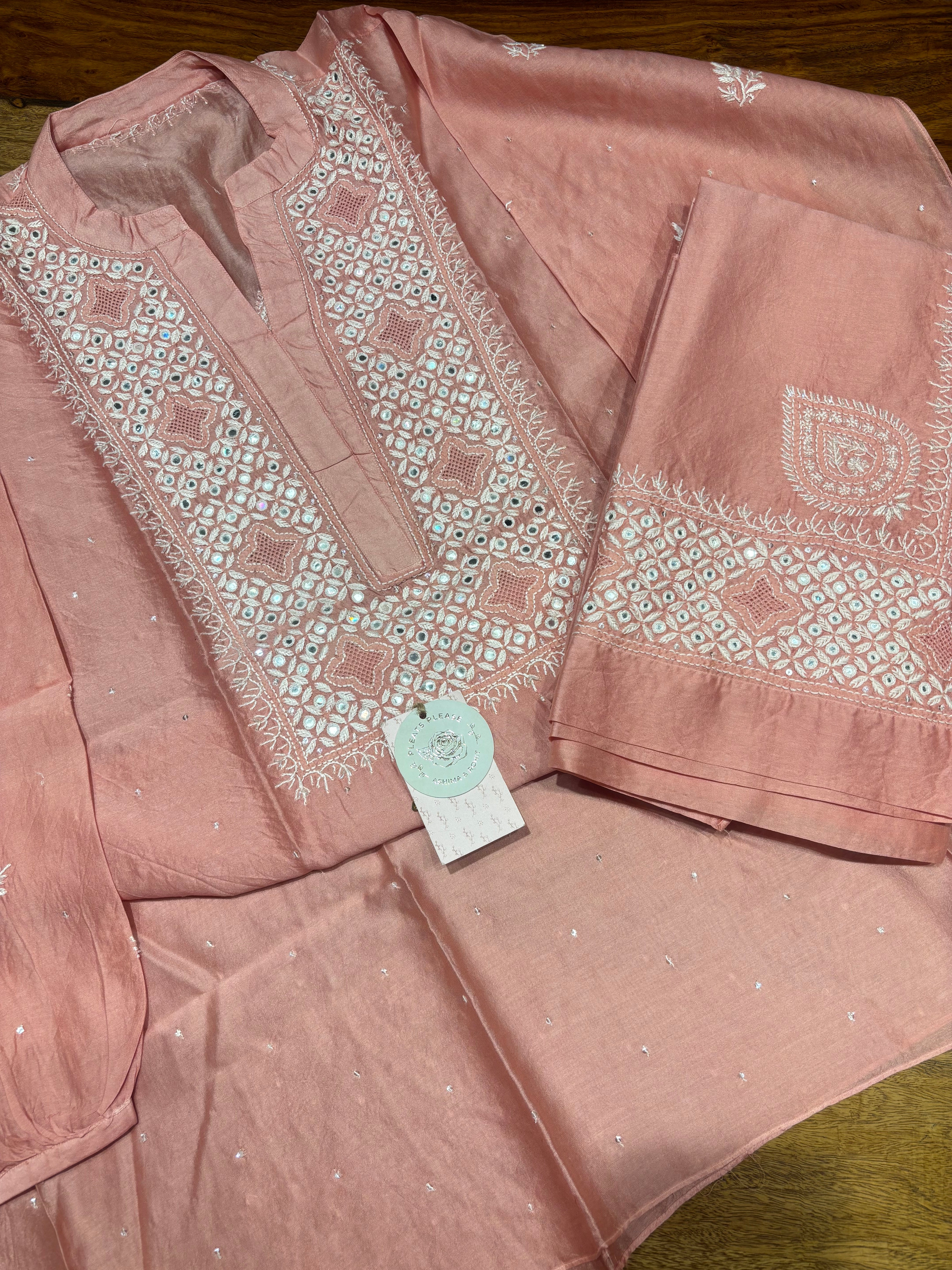 Pink Chanderi Silk Chikankari Co-ord Set