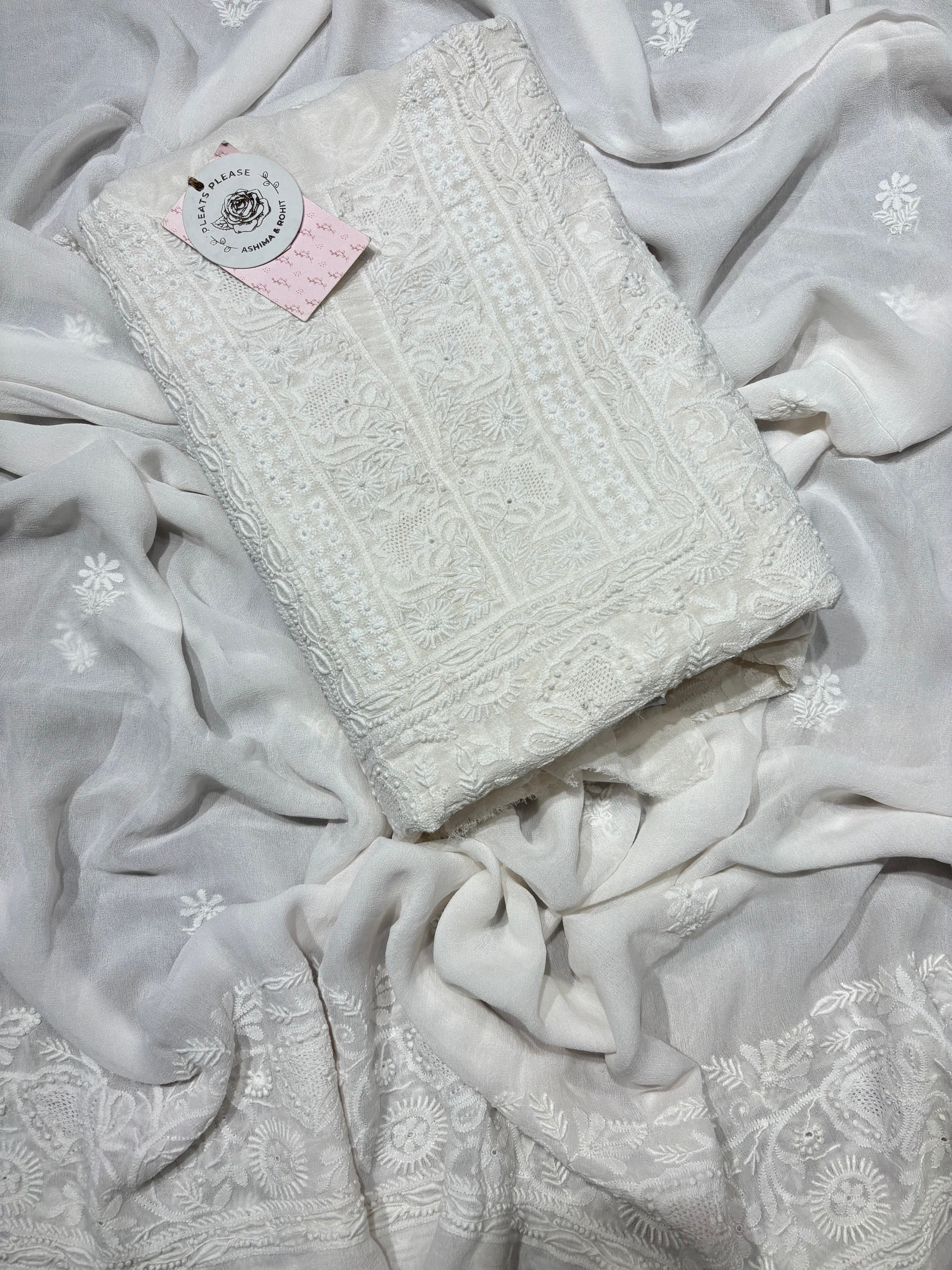 Dyeable Pure & Premium Georgette Chikankari Kurta & Dupatta Fabric