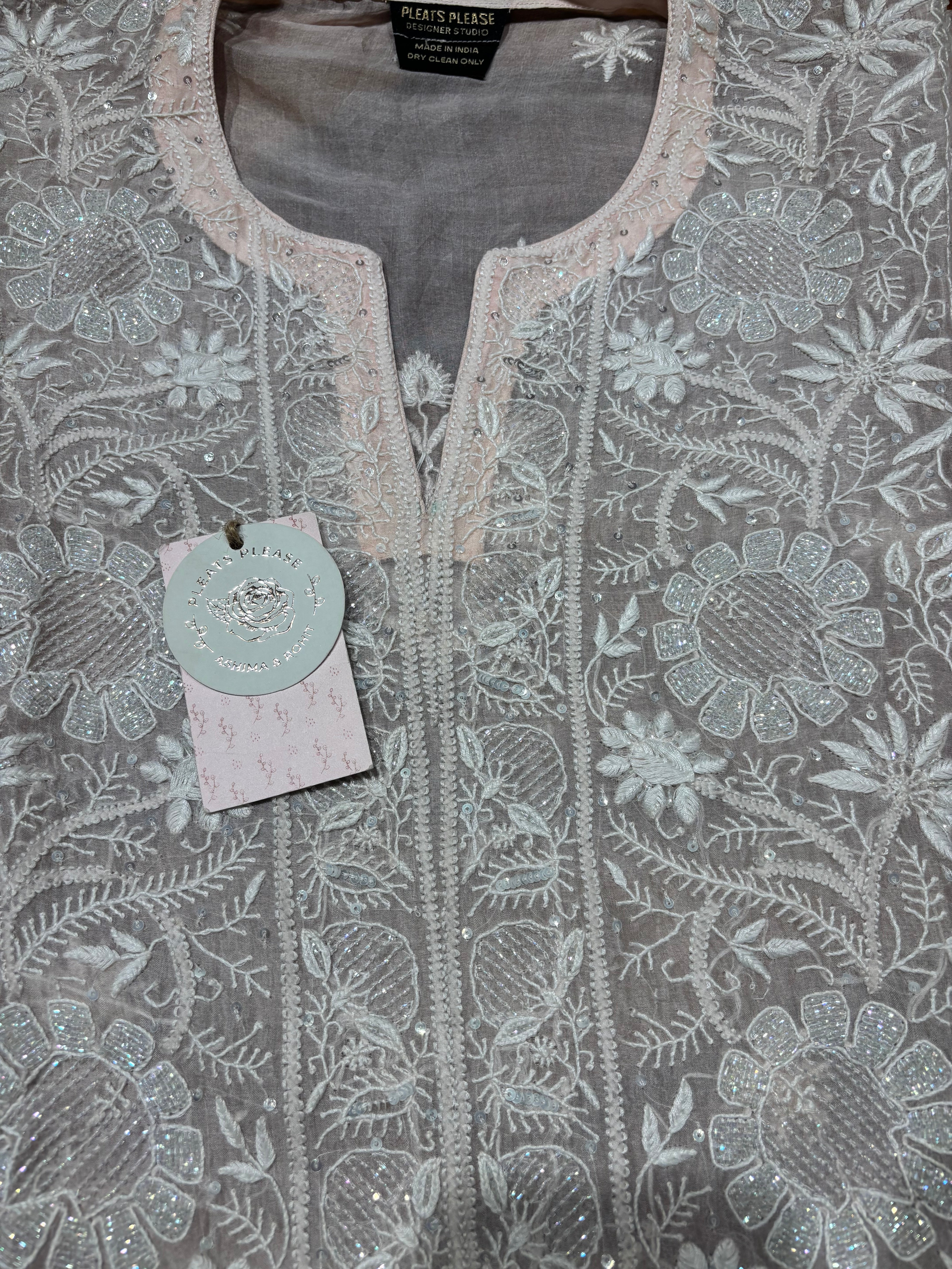 Soft Pink Organza Chikankari Kurta and Dupatta set