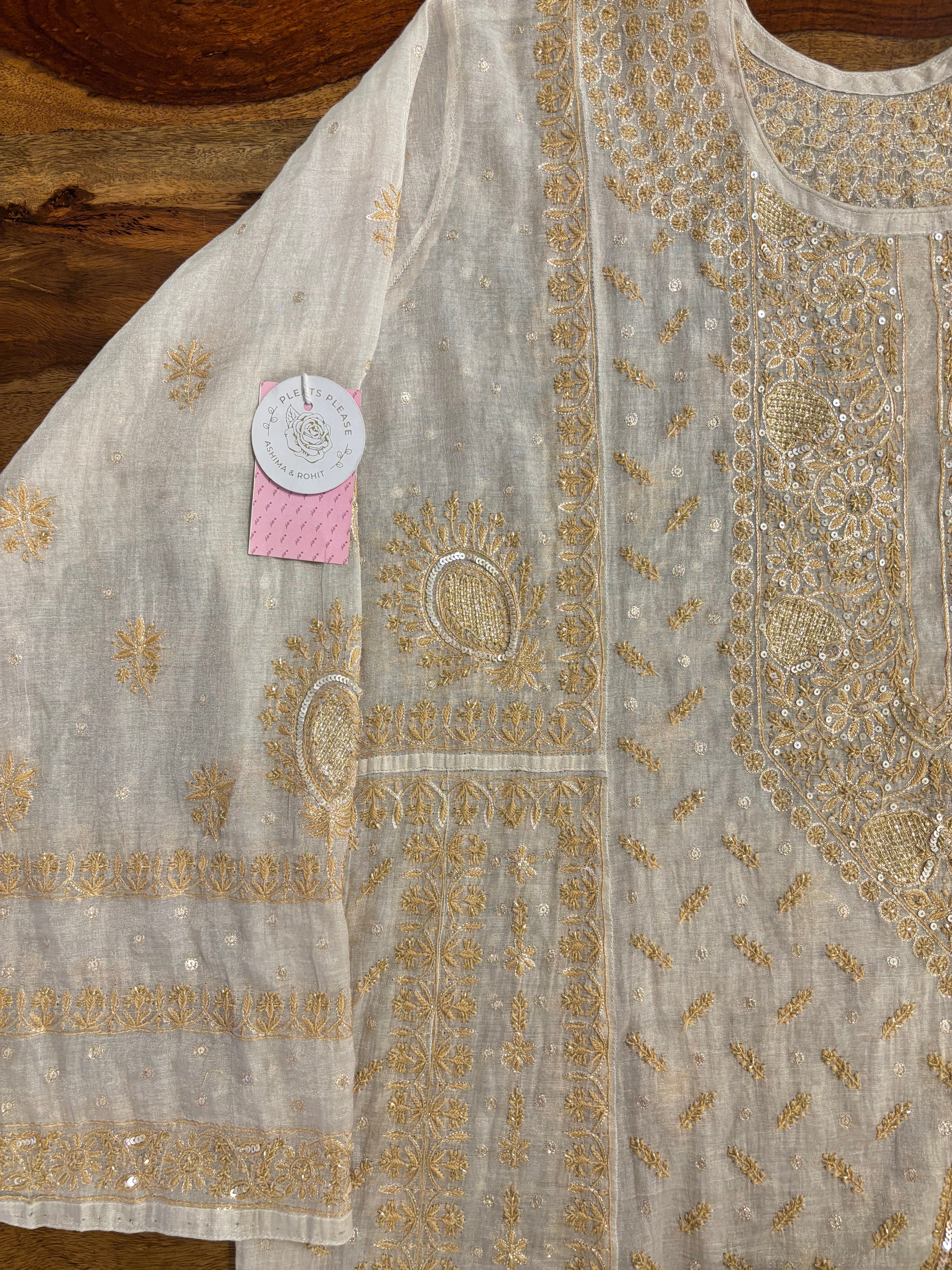 Dyeable Pure & Premium Silver Tissue Chikankari Kurta & Dupatta - Pleats PleaseChikankari