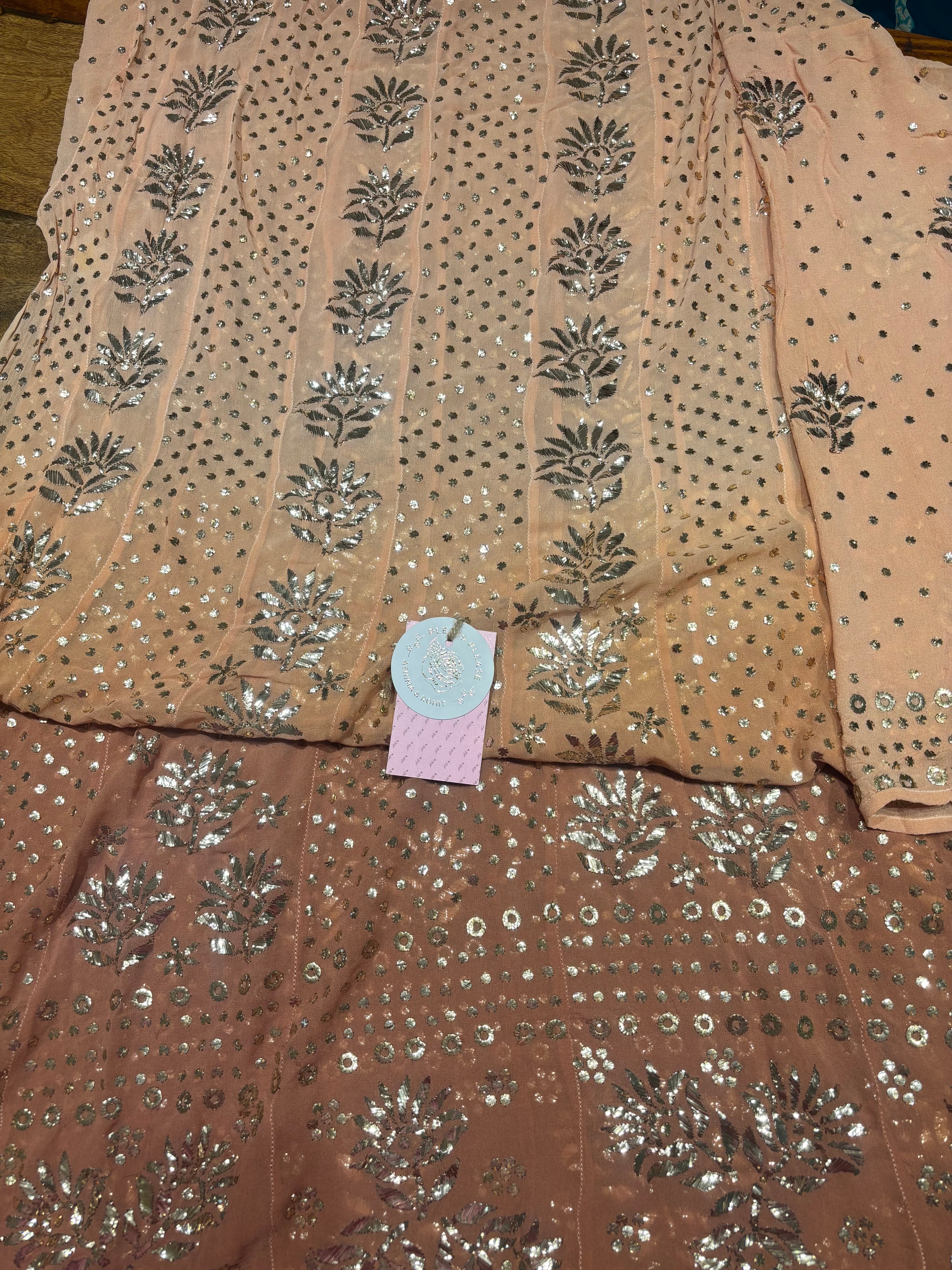 Brown Ombre Pure & Premium Georgette Mukaish Anarkali & Dupatta Set