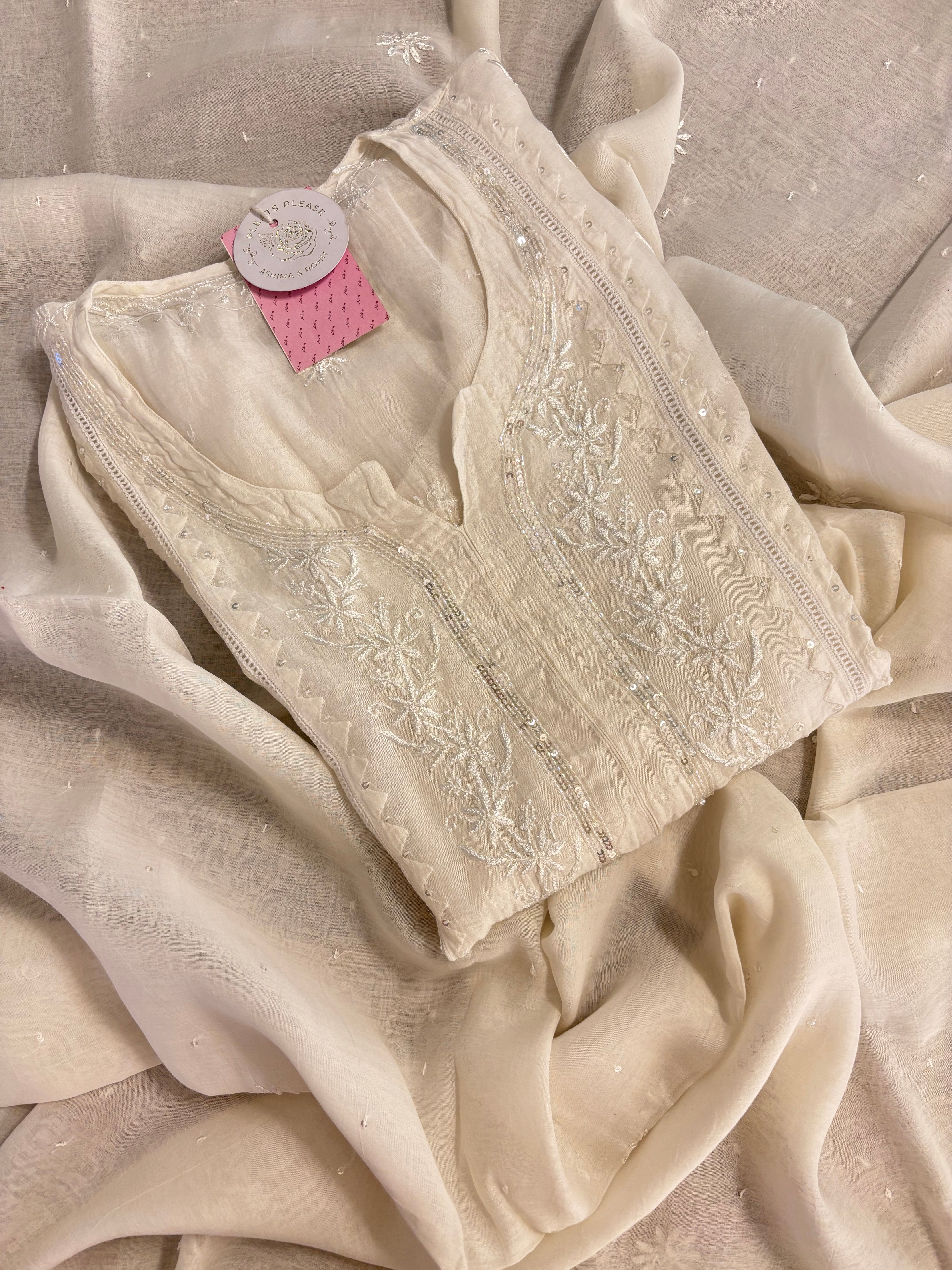 Dyeable Chanderi Daraz Chikankari Kurta & Dupatta