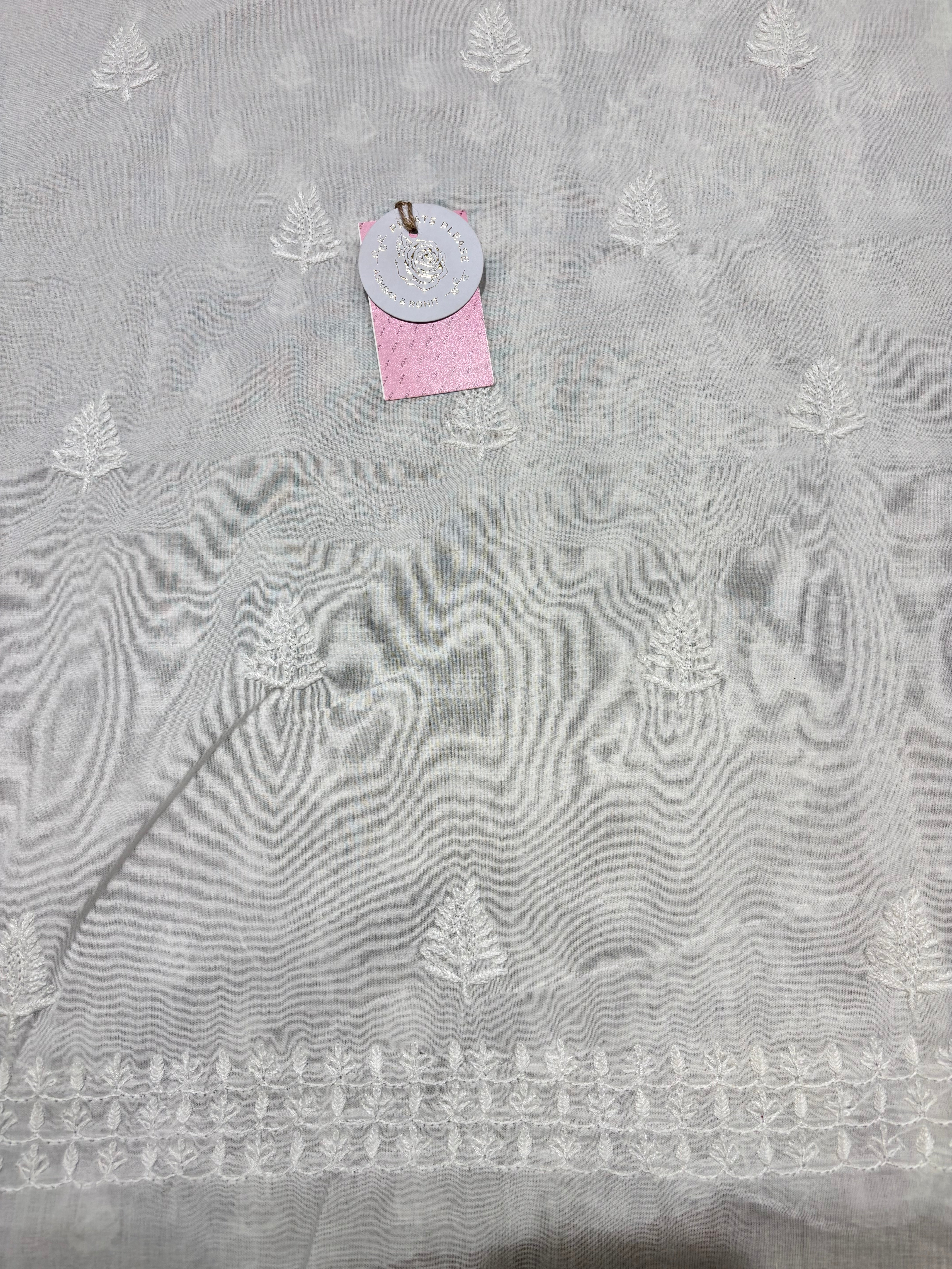 Dyeable Mulmul Chikankari Kurta, Dupatta & Bottom Fabric