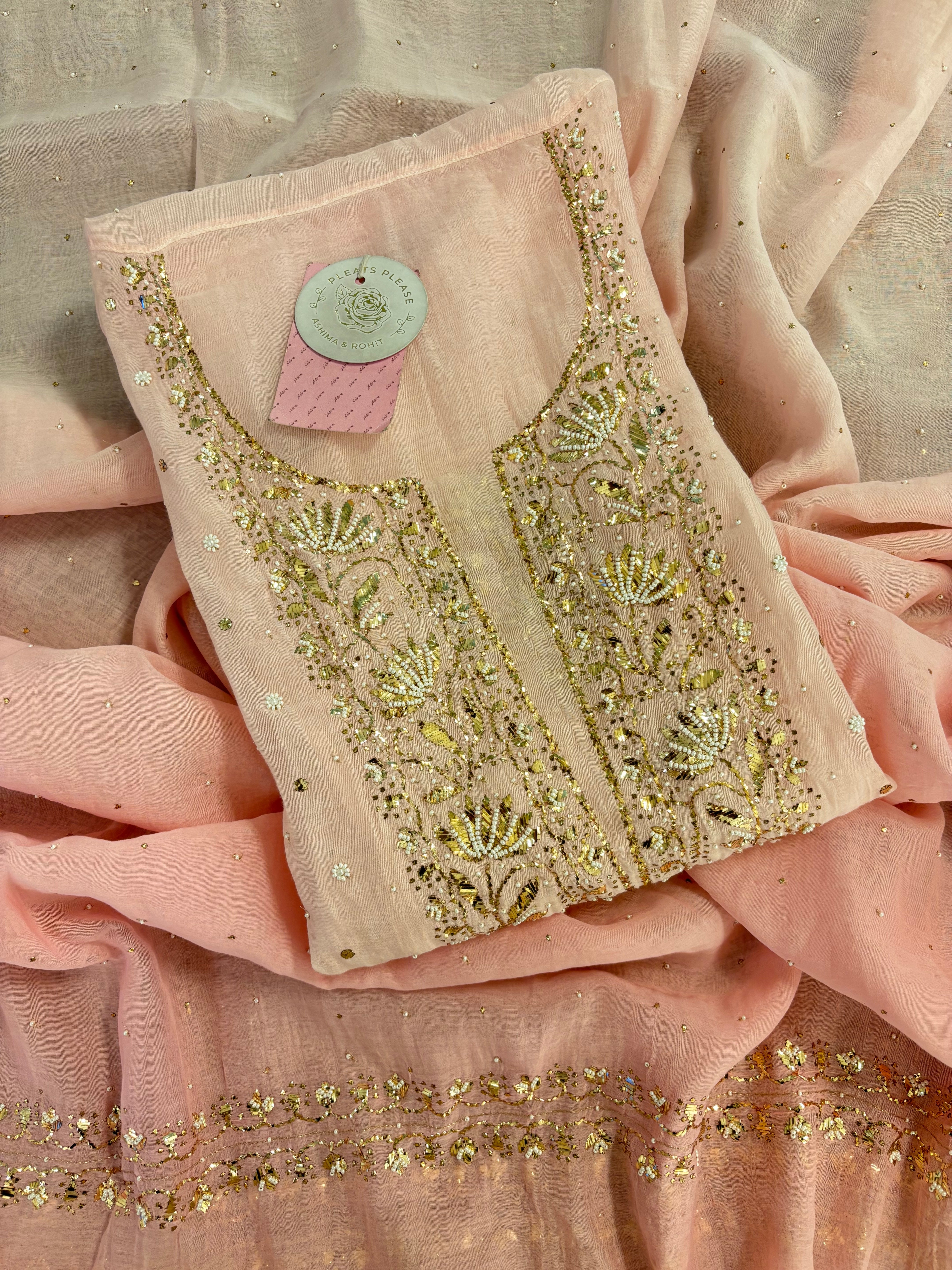 Pink Ombré Chanderi Mukaish Kurta & Dupatta