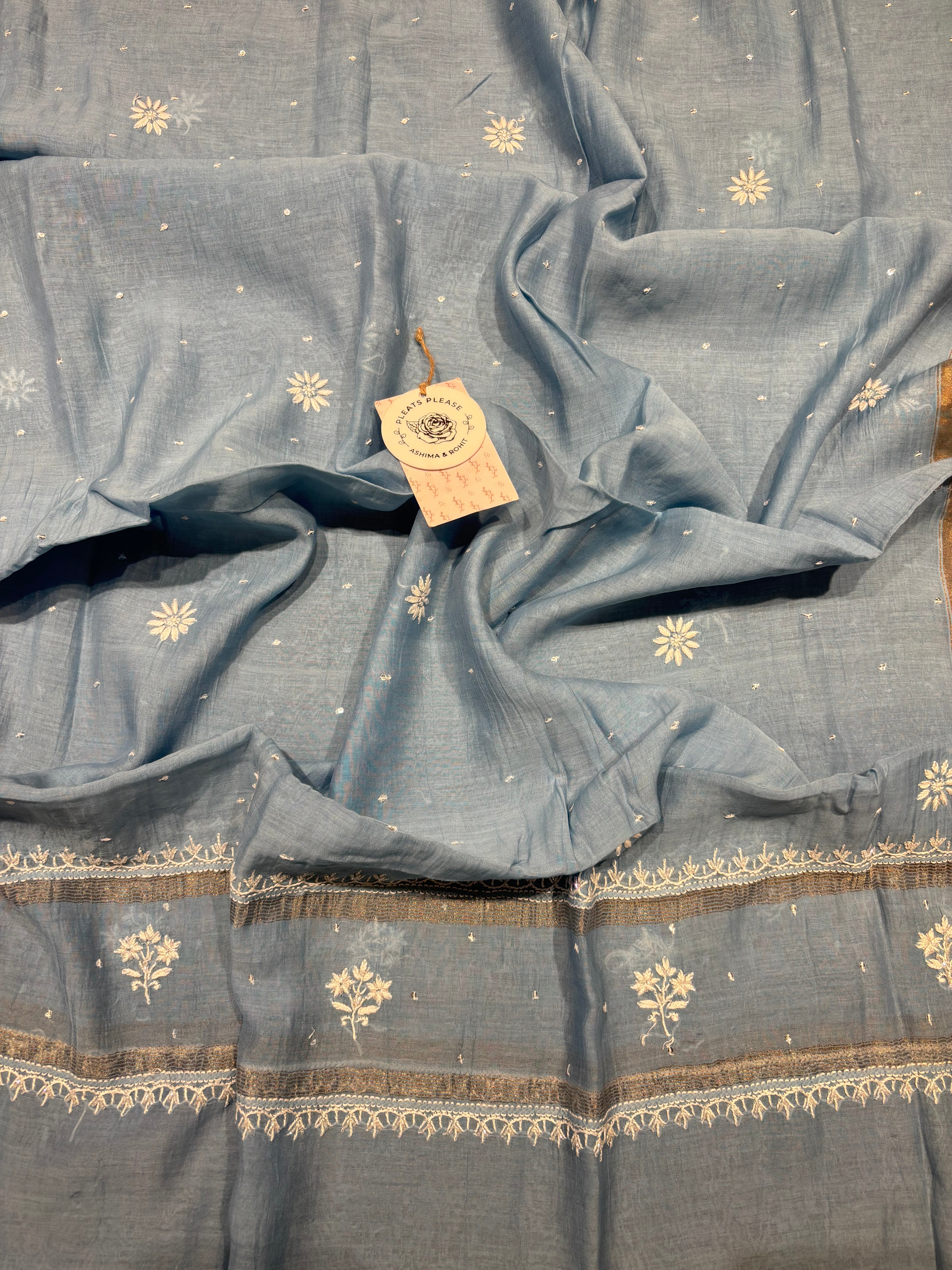 Powder Blue Chanderi Mul Chikankari Anarkali & Dupatta Set