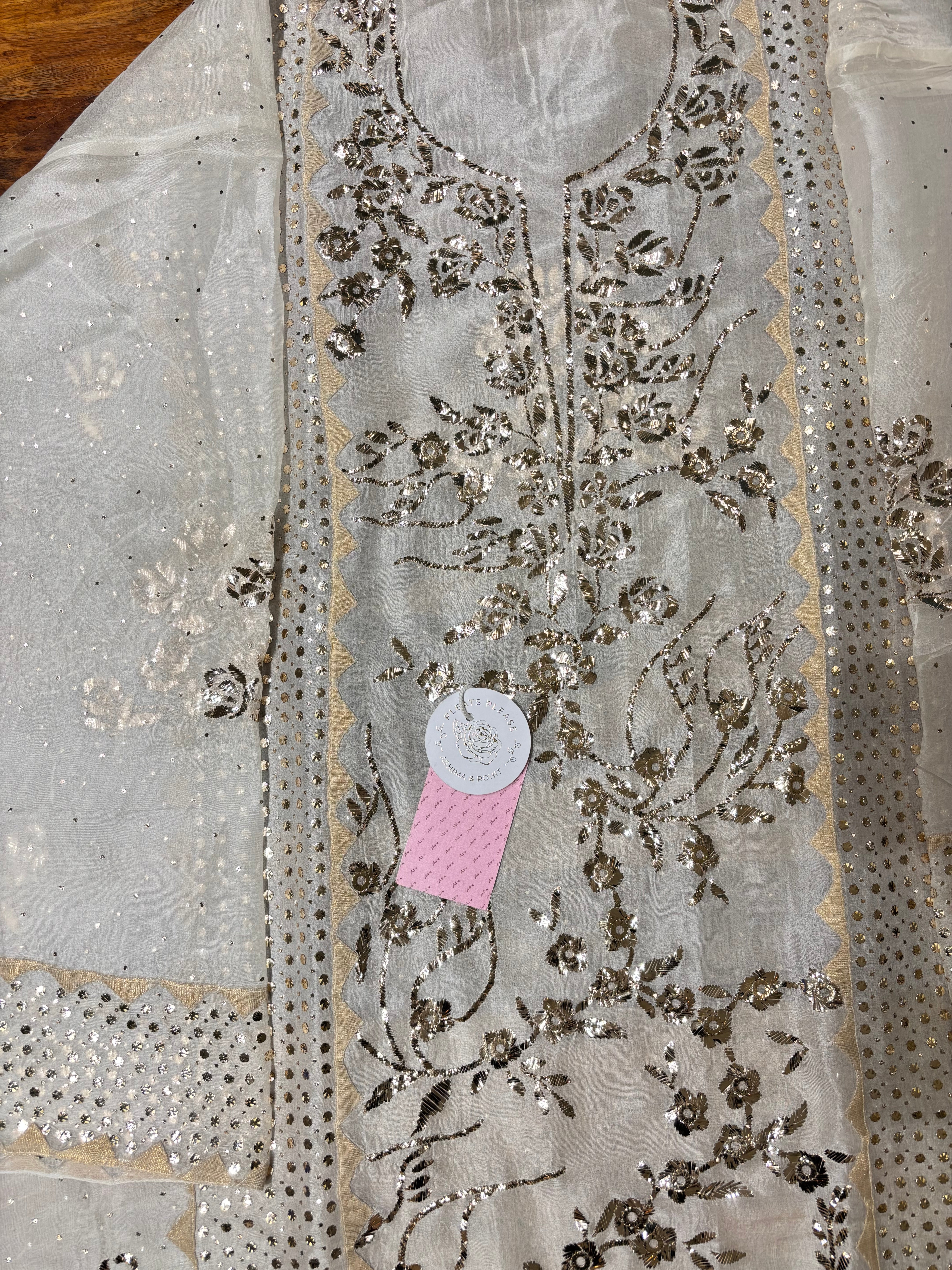 Dyeable Pure Organza Silk Mukaish  Kurta & Dupatta