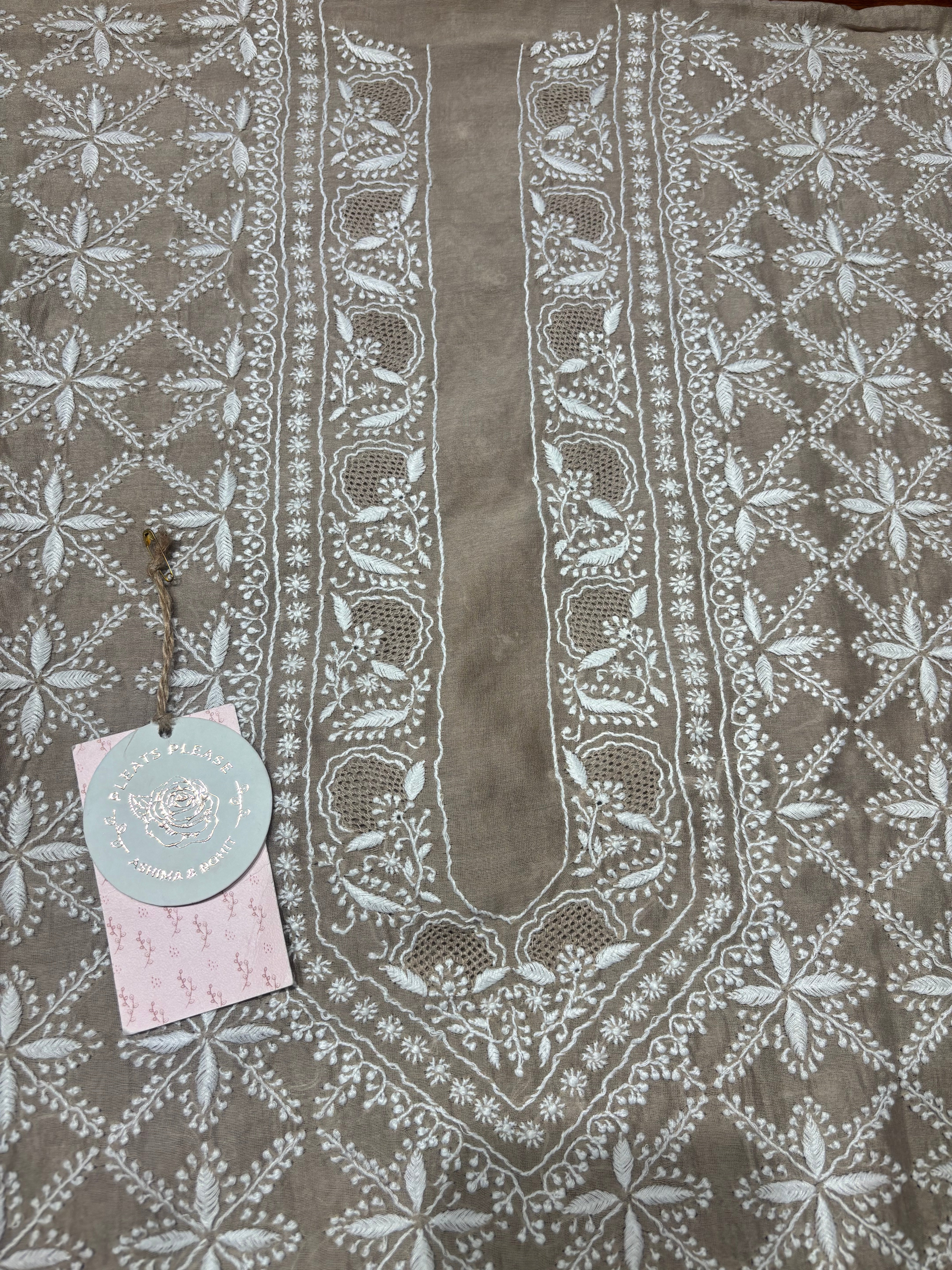 Mocha mousse Chanderi Silk Chikankari men’s Kurta Fabric