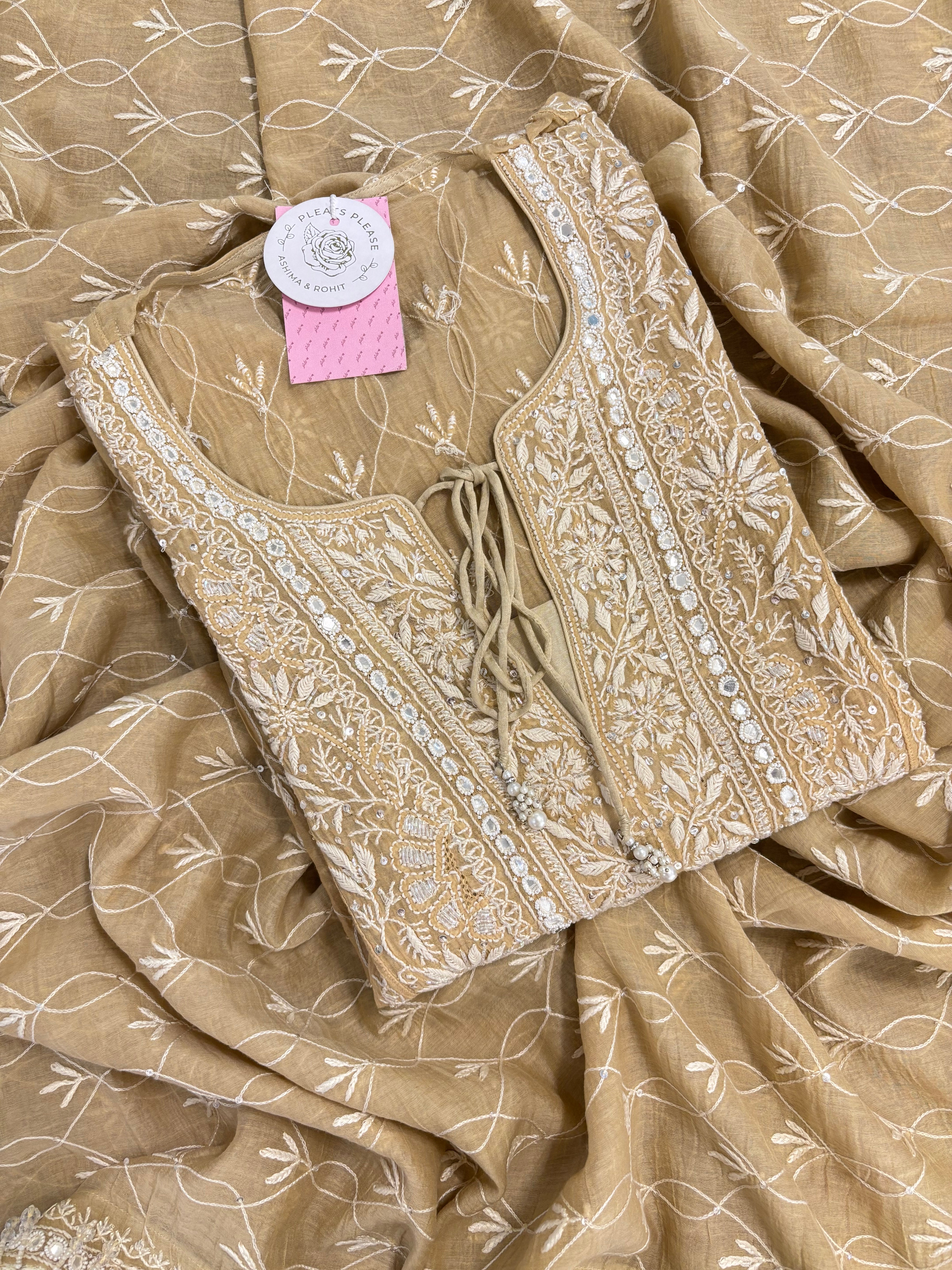Beige Chanderi Chikankari Kurta & Dupatta