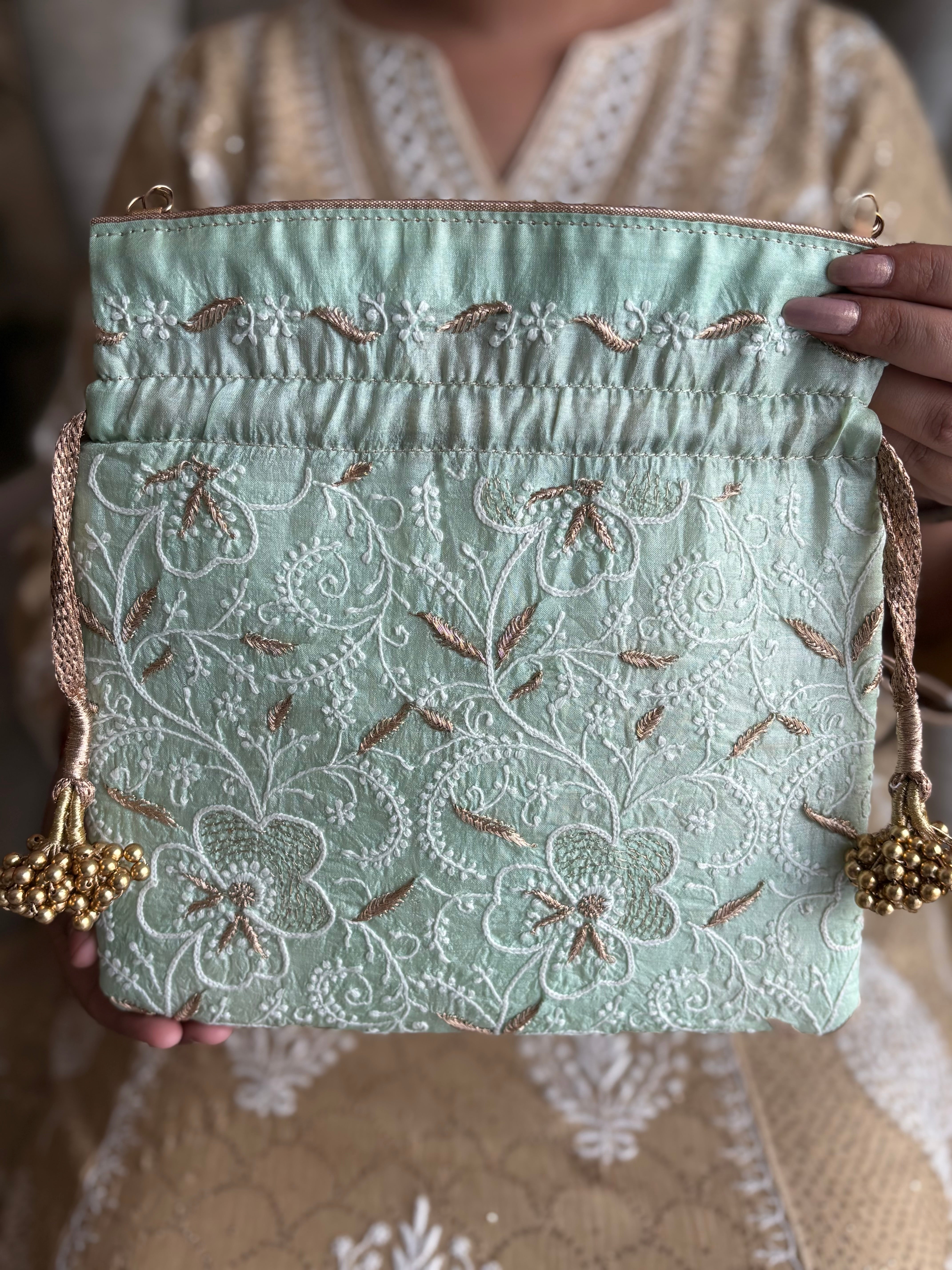 Cruise Silk Chikankari Potli