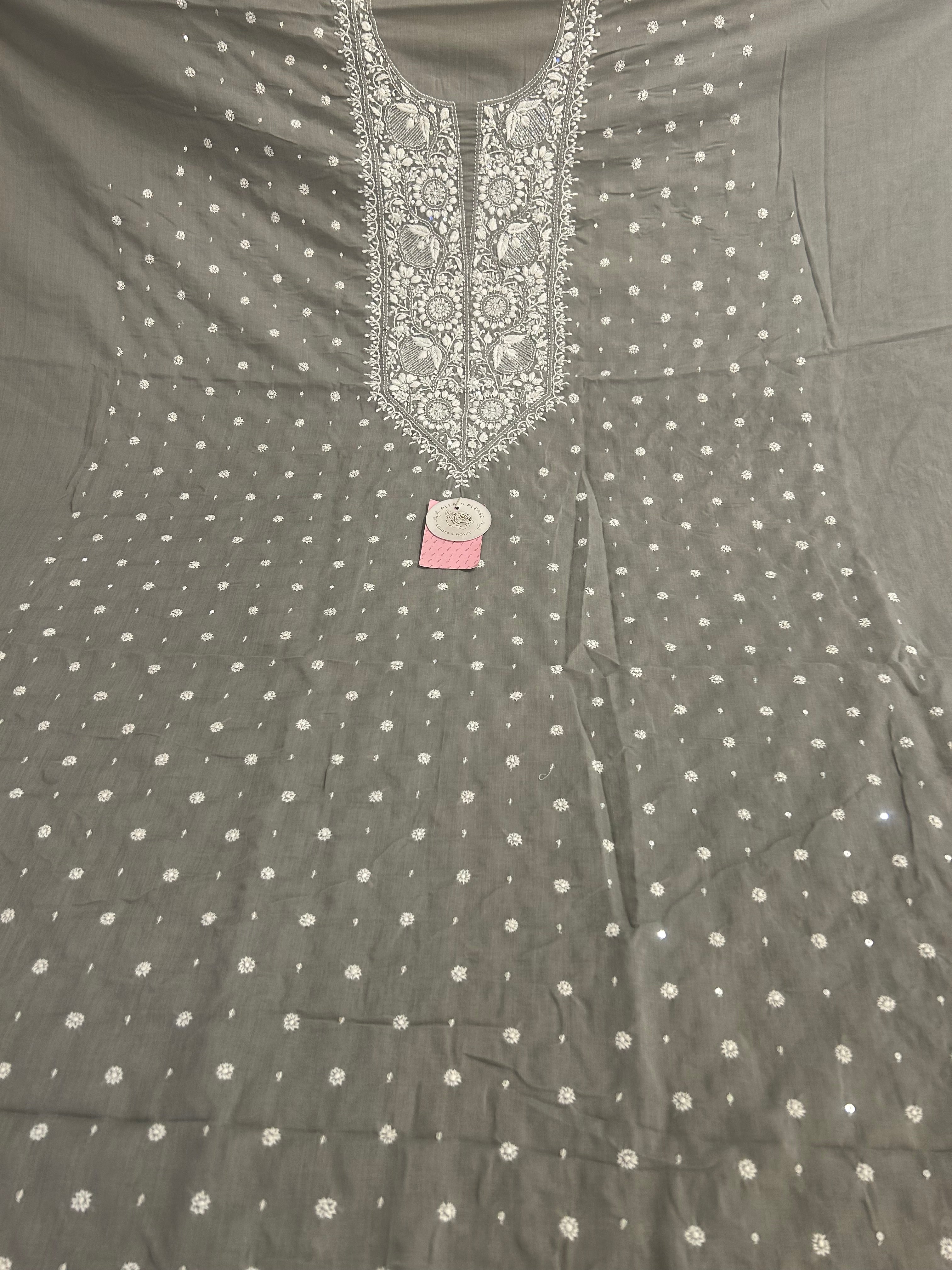 Dusty Grey Mulmul Chikankari Kurta - Pleats PleaseChikankari