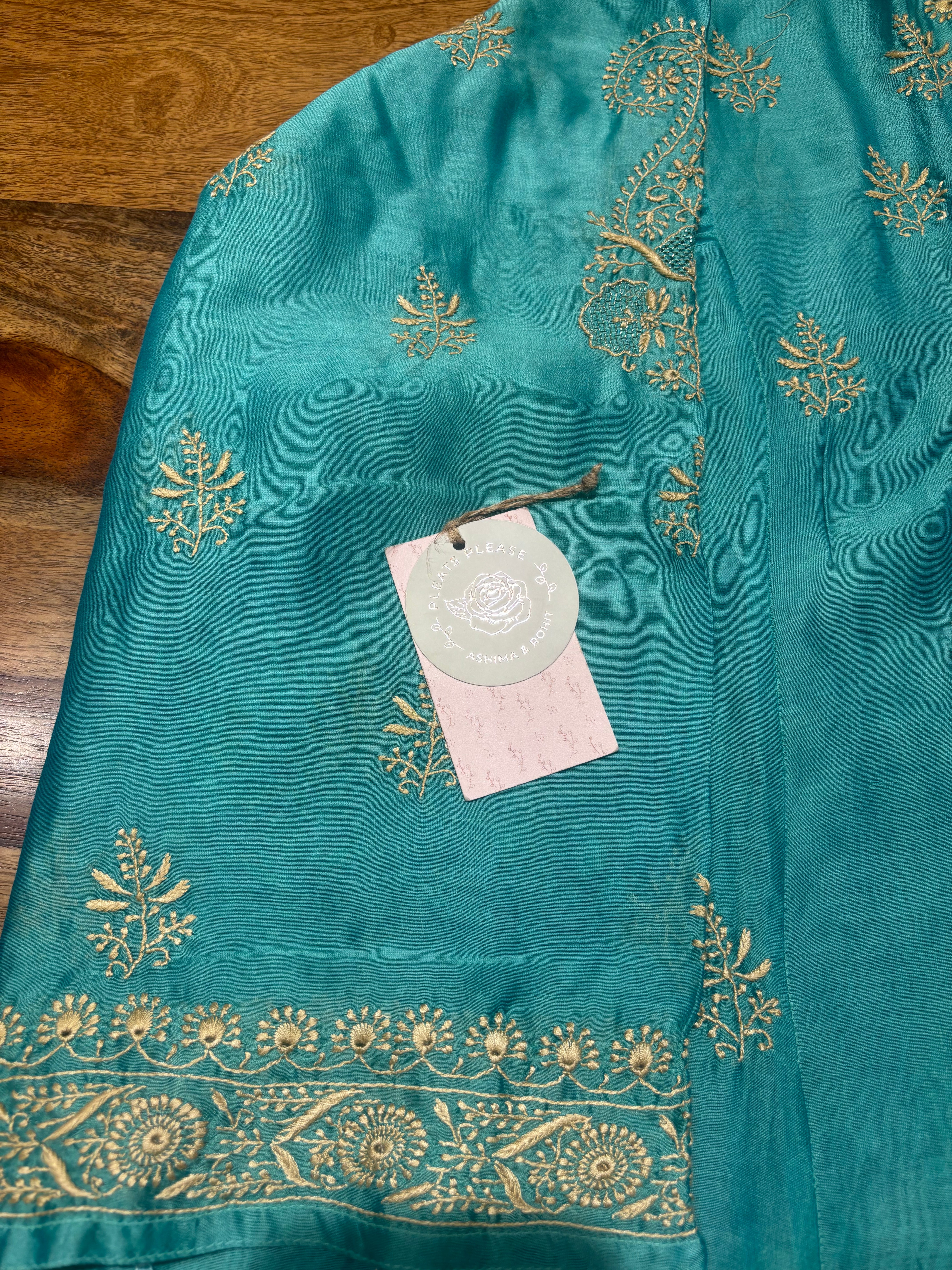 Emerald Green Chanderi Silk Chikankari Kurta Choga