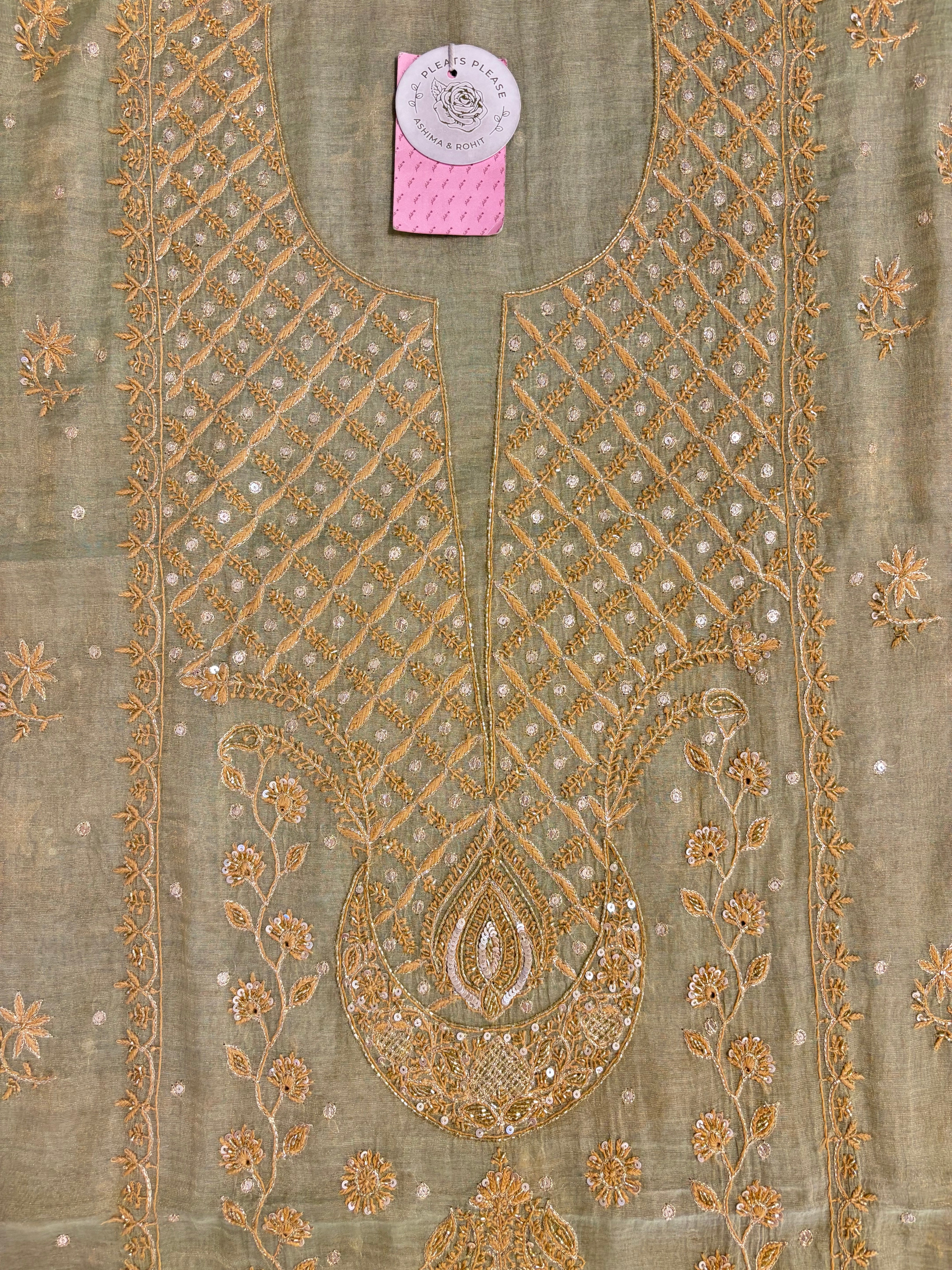 Sage Green Pure & Premium Tissue Chikankari Kurta & Dupatta