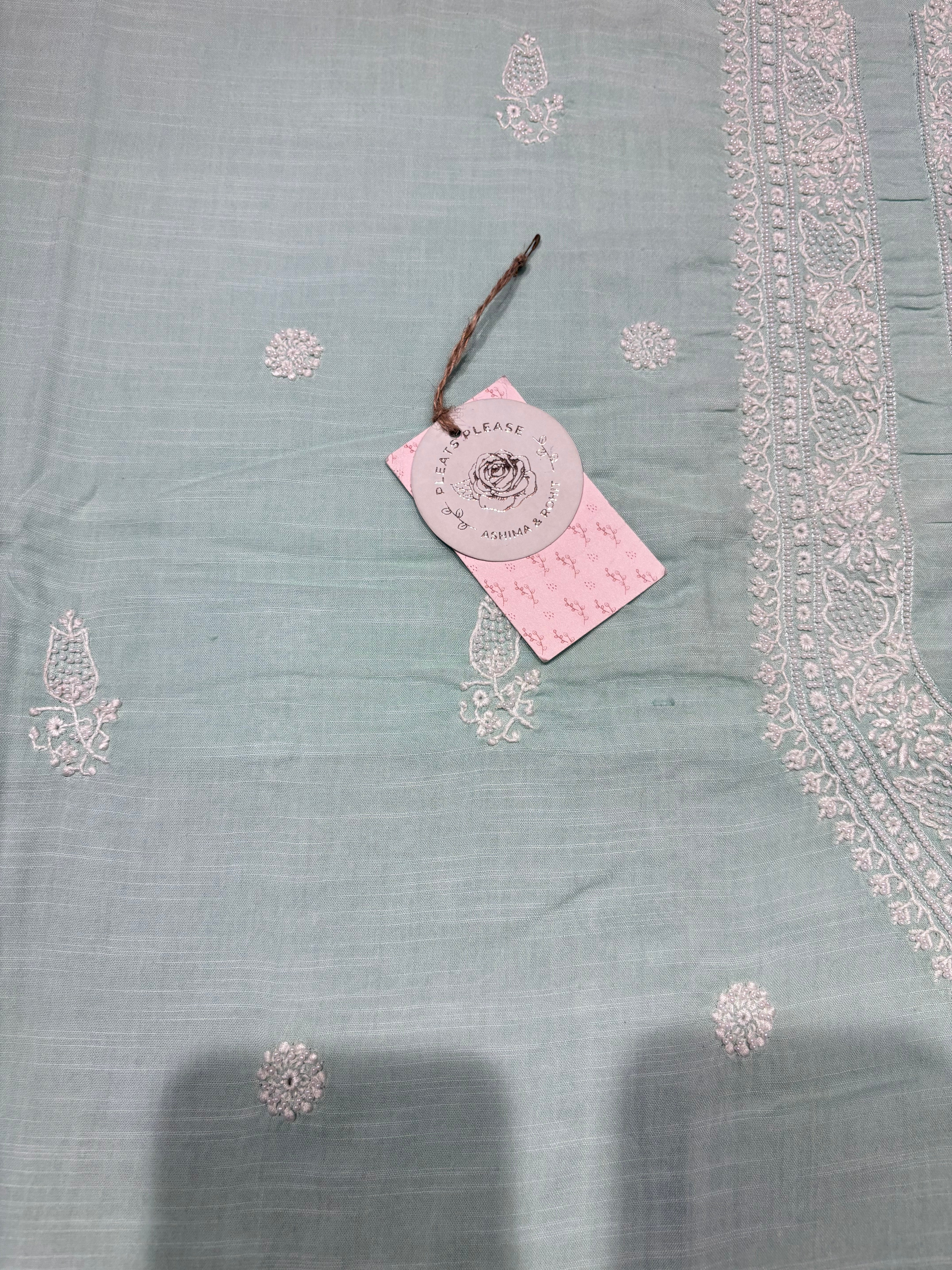 Sea foam Mul Chikankari Men's Kurta Fabric