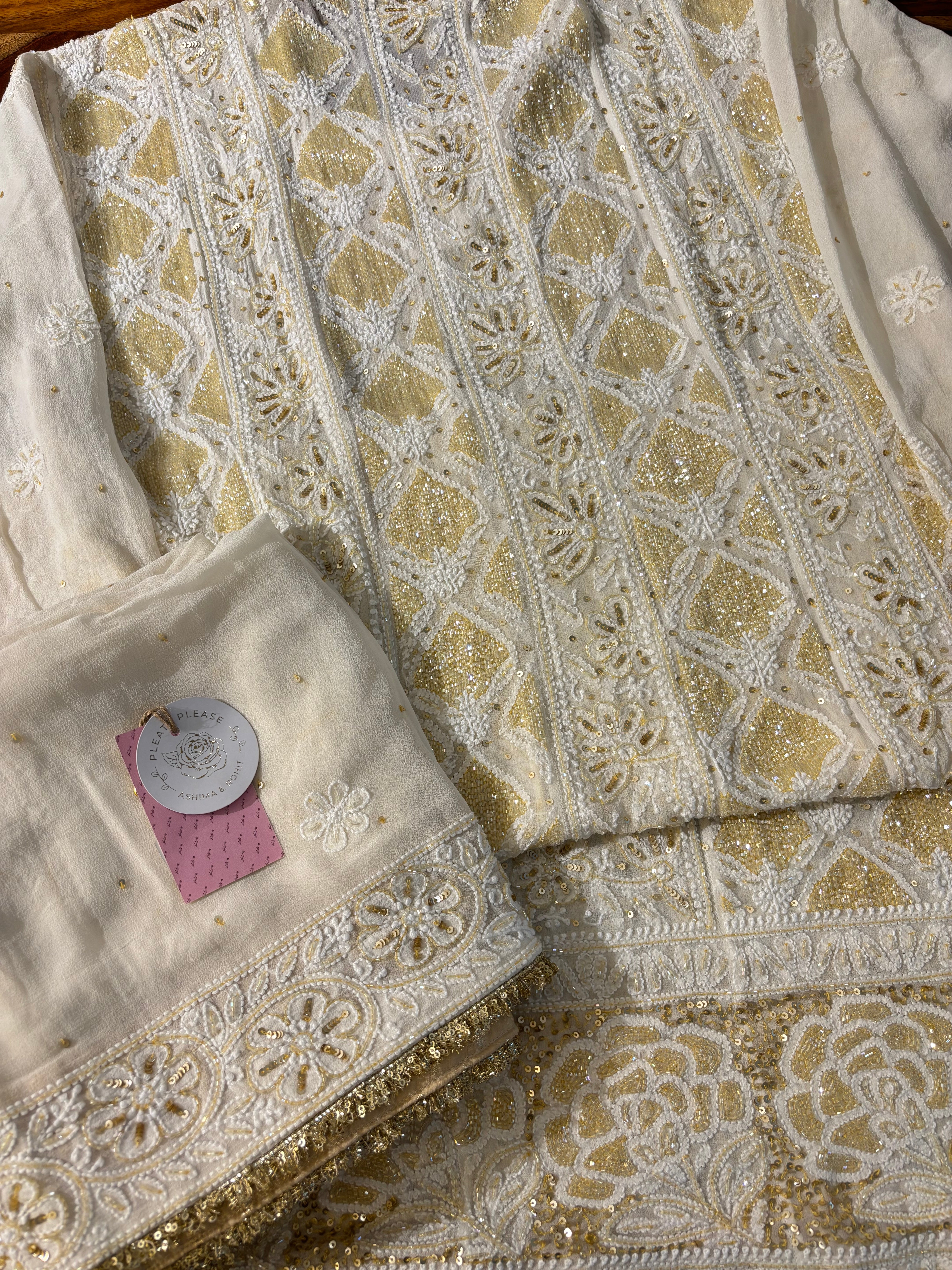 Off White Georgette Chikankari Anarkali & Dupatta