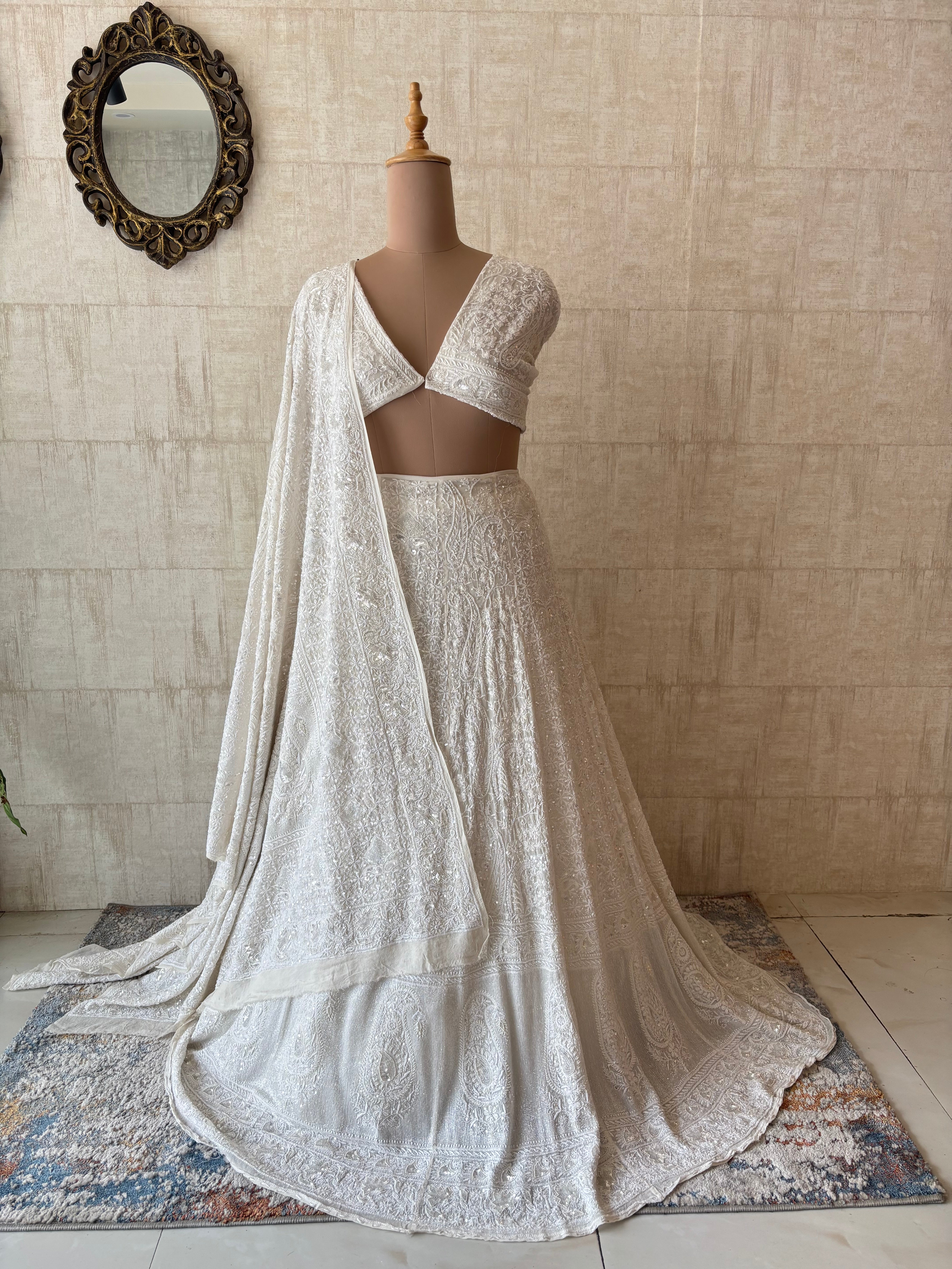 Dyeable Pure & Premium Georgette Chikankari Lehenga Set