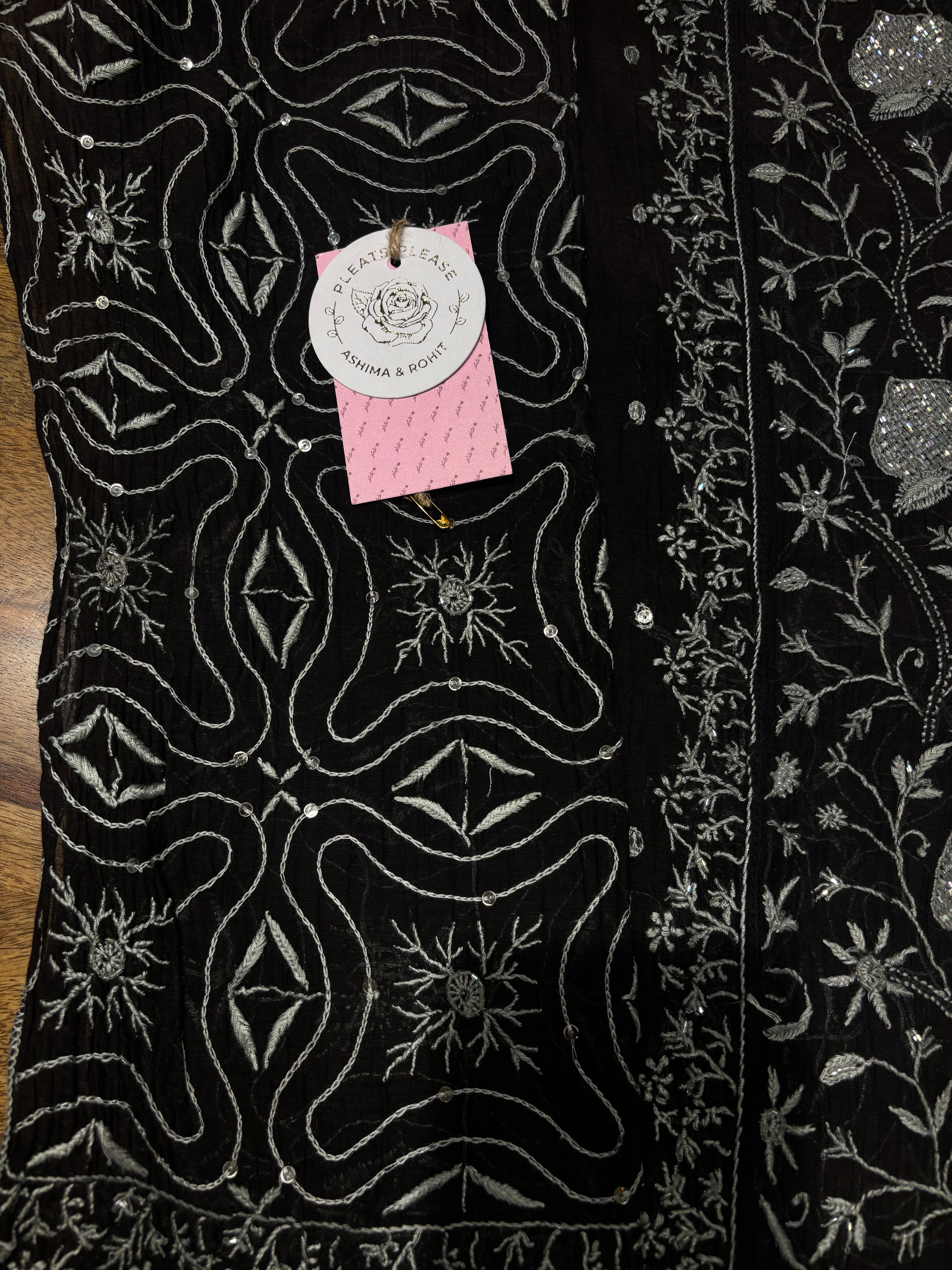 Black Chanderi Mul Chikankari Kurta & Dupatta Set
