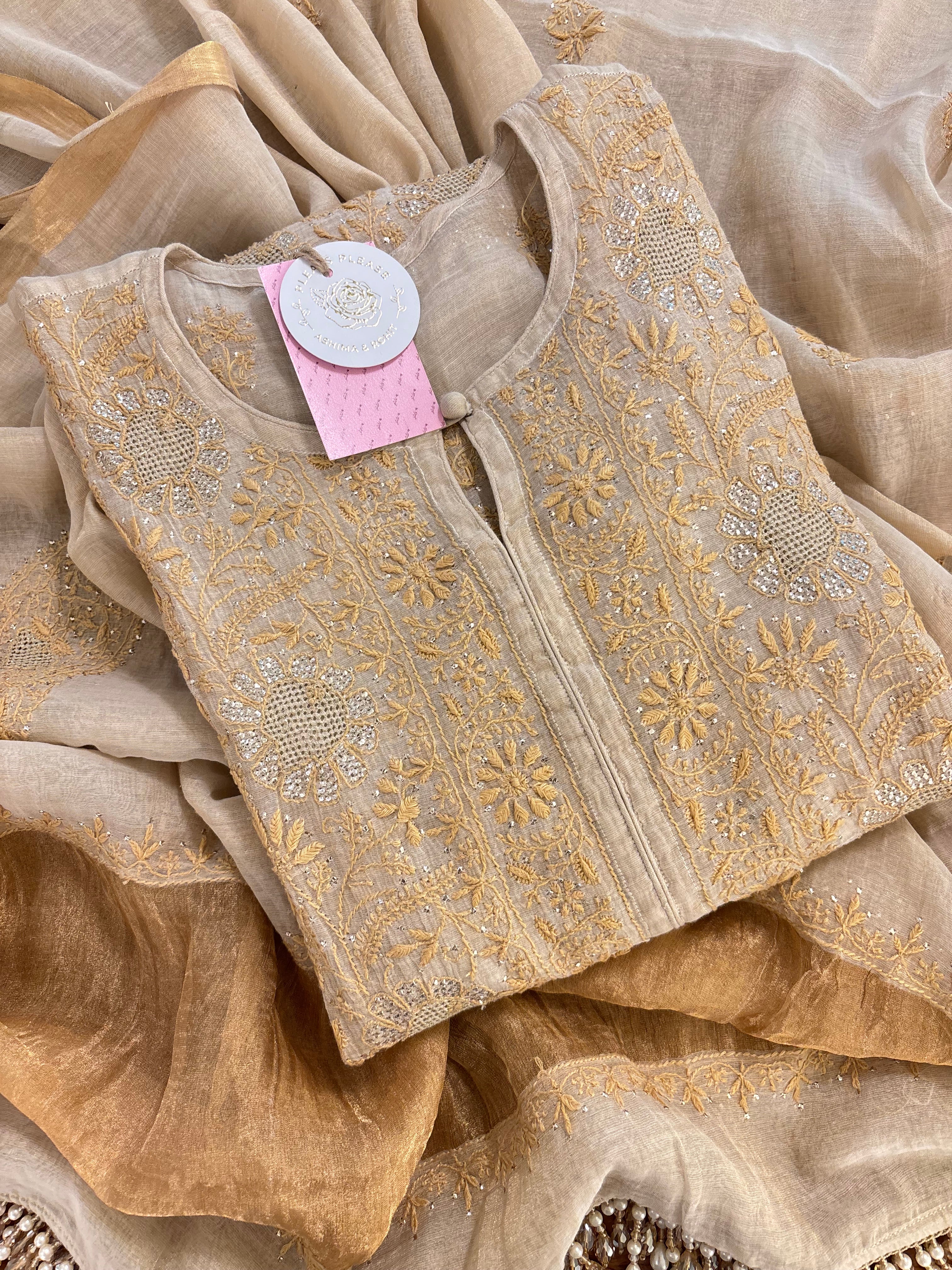 Dyeable Pure & Premium Tissue Chikankari Mukaish Kurta & Dupatta