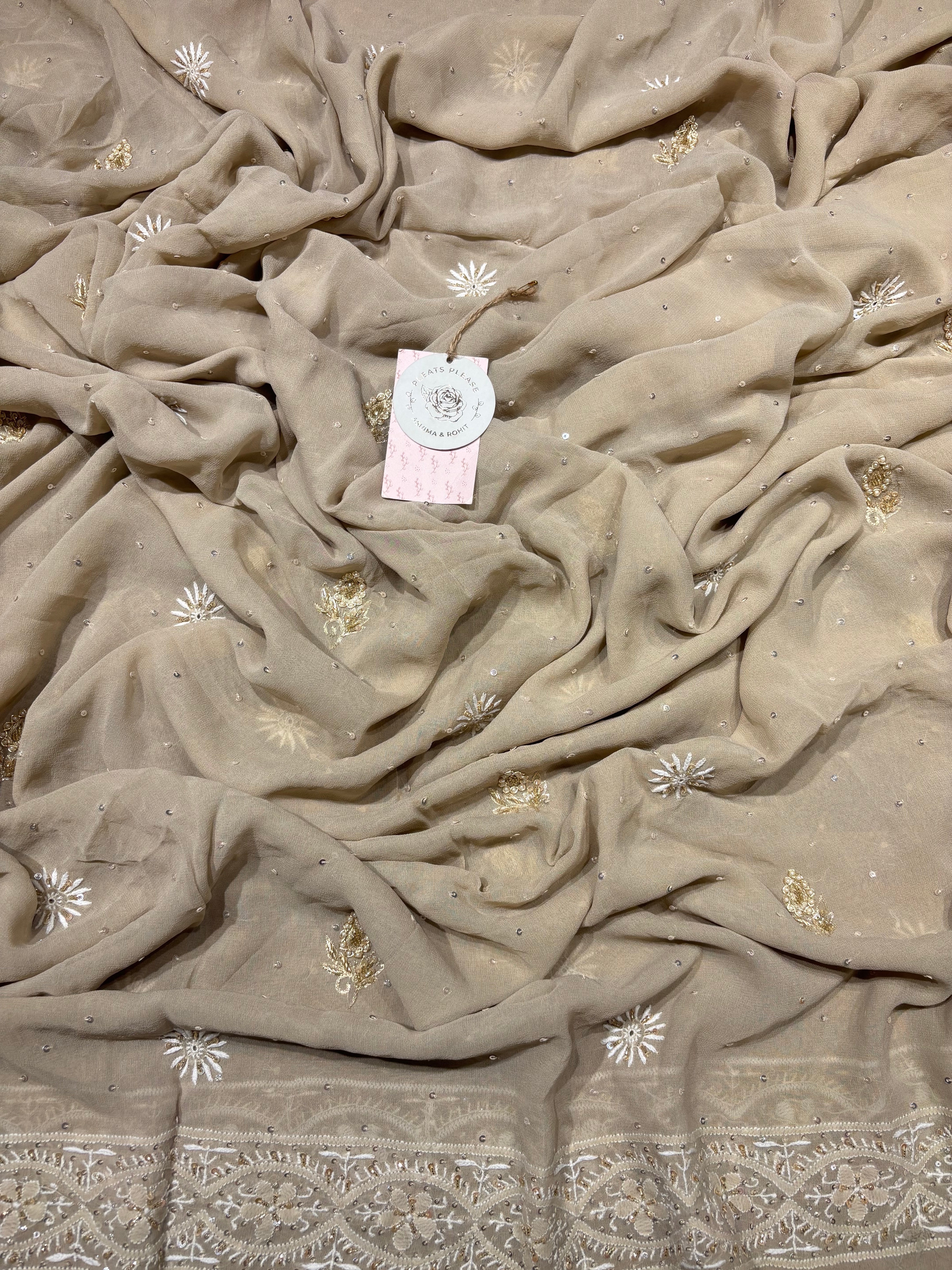Coffee Mocha Pure Georgette Chikankari Anarkali and Dupatta set