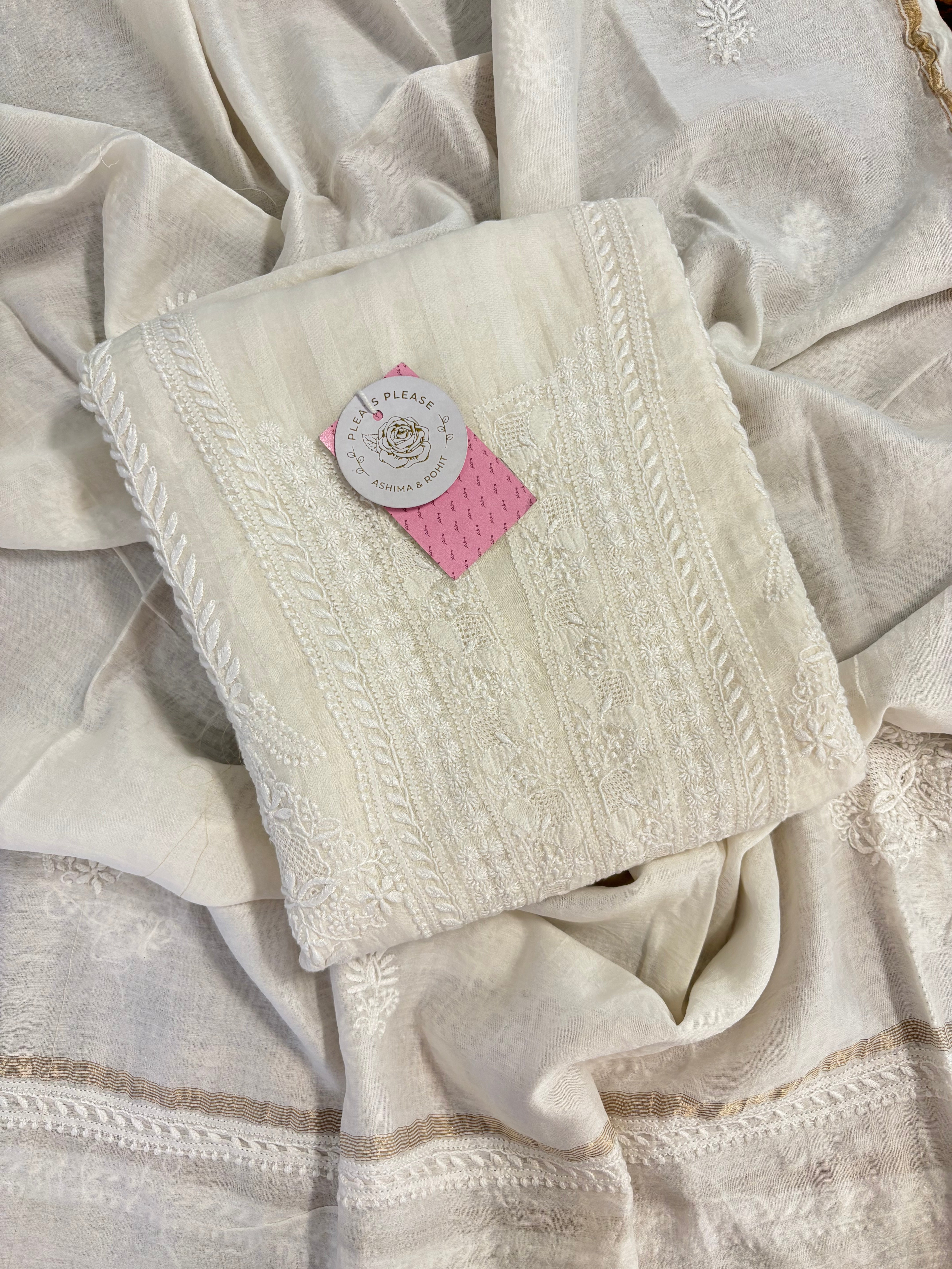 Dyeable Pure Chanderi Chikankari Kurta & Dupatta Set