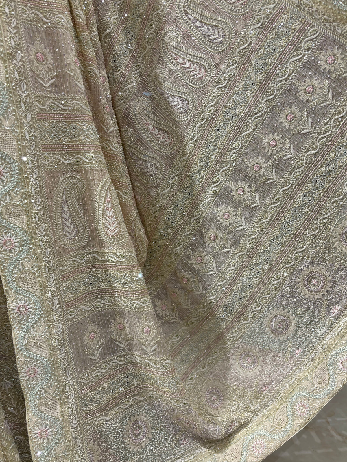 Soft Cream Pure & Premium Georgette Chikankari Saree