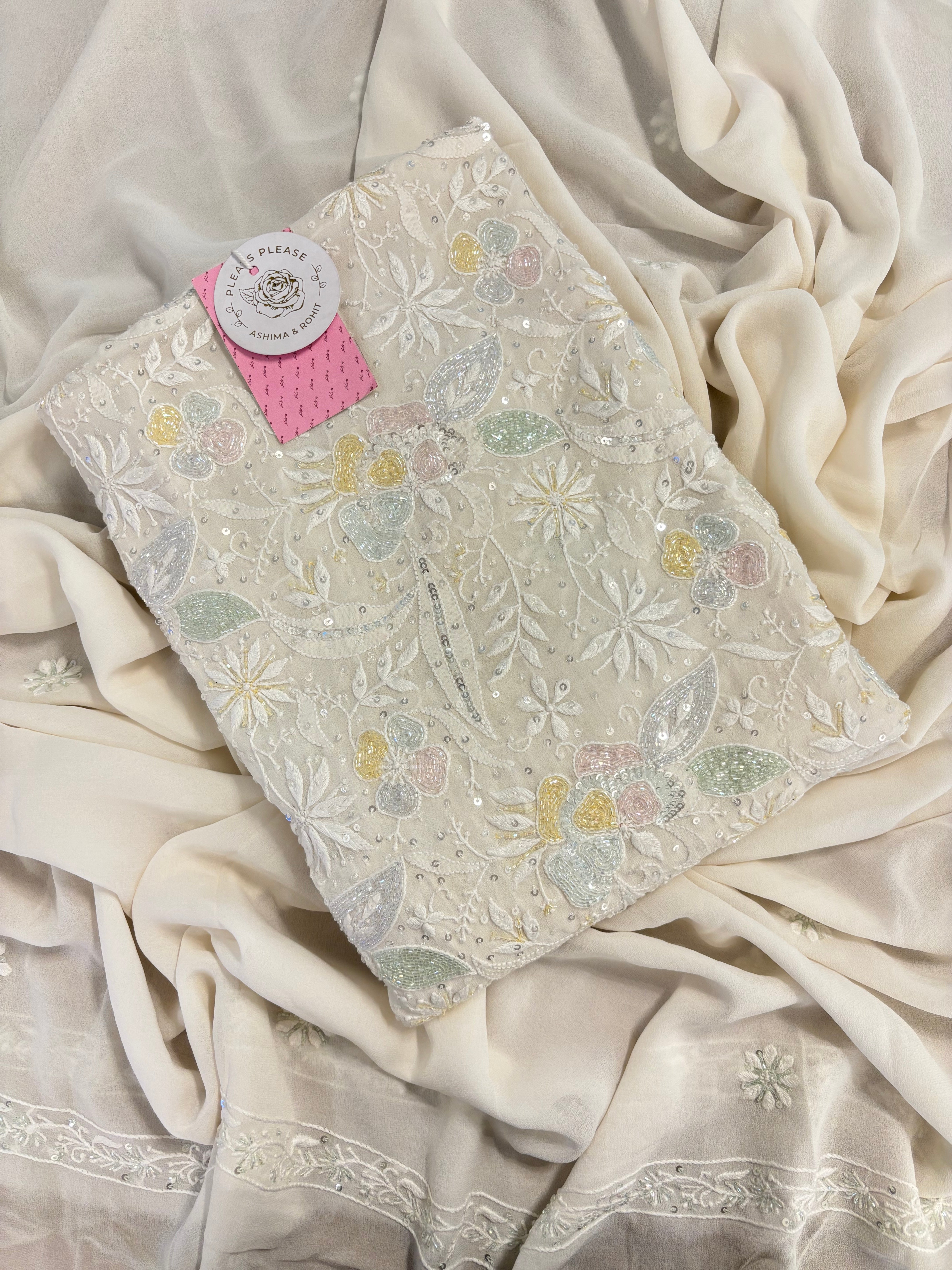 Dyeable Pure & Premium Georgette Chikankari Kurta & Dupatta