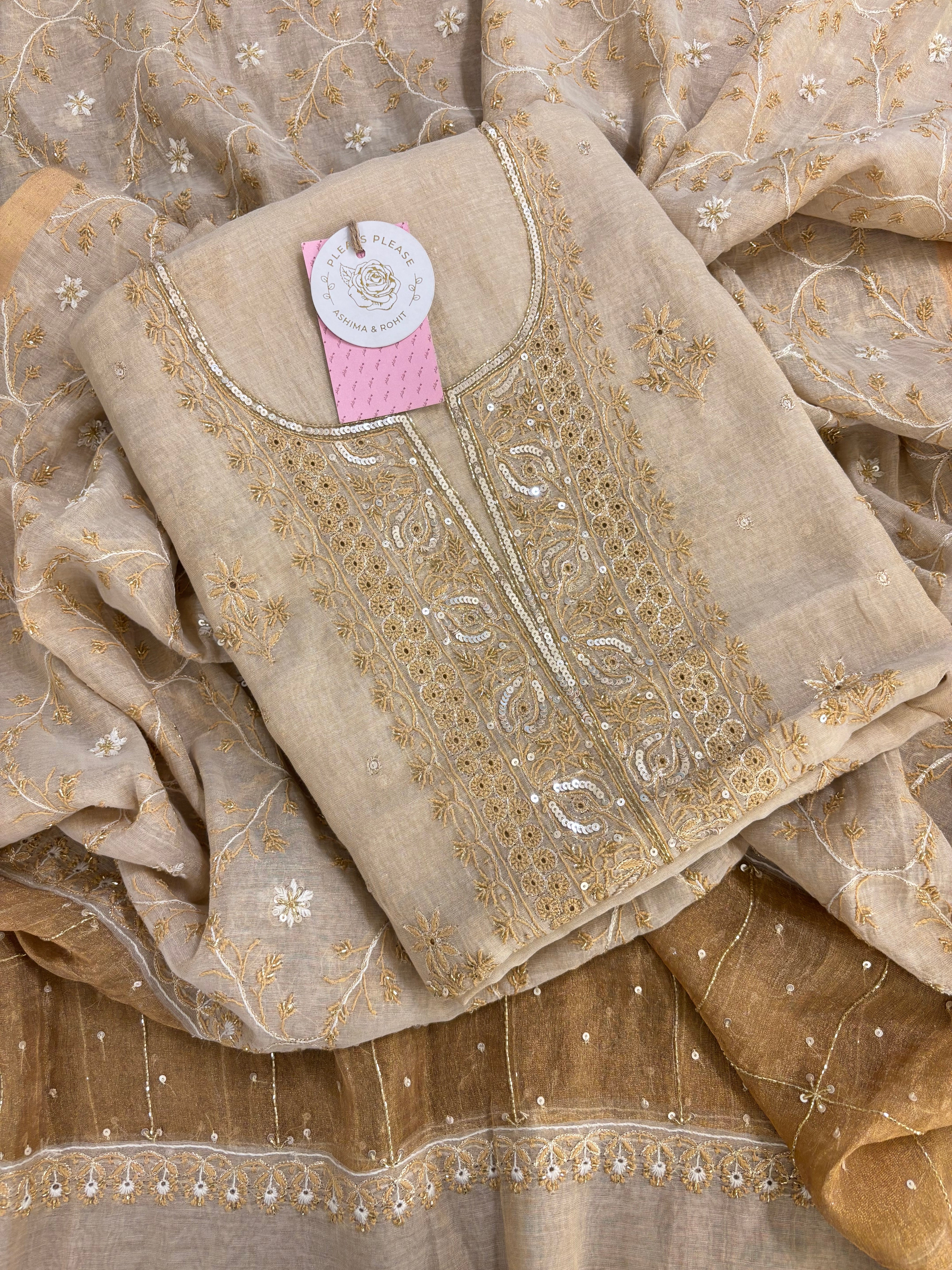 Dyeable Pure & Premium Tissue Chikankari Kurta & Dupatta