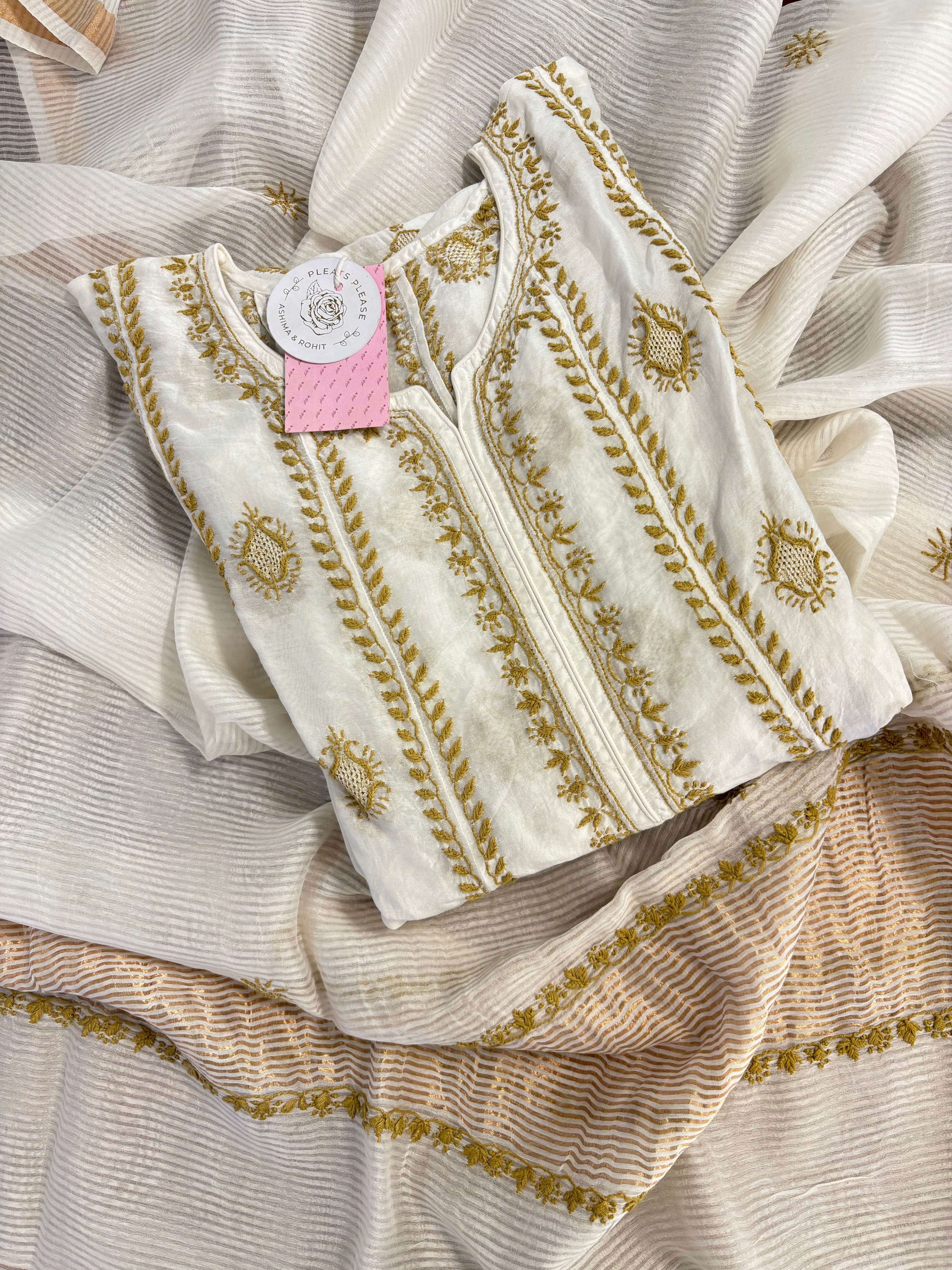 Dyeable Chanderi Chikankari Anarkali & Dupatta Set